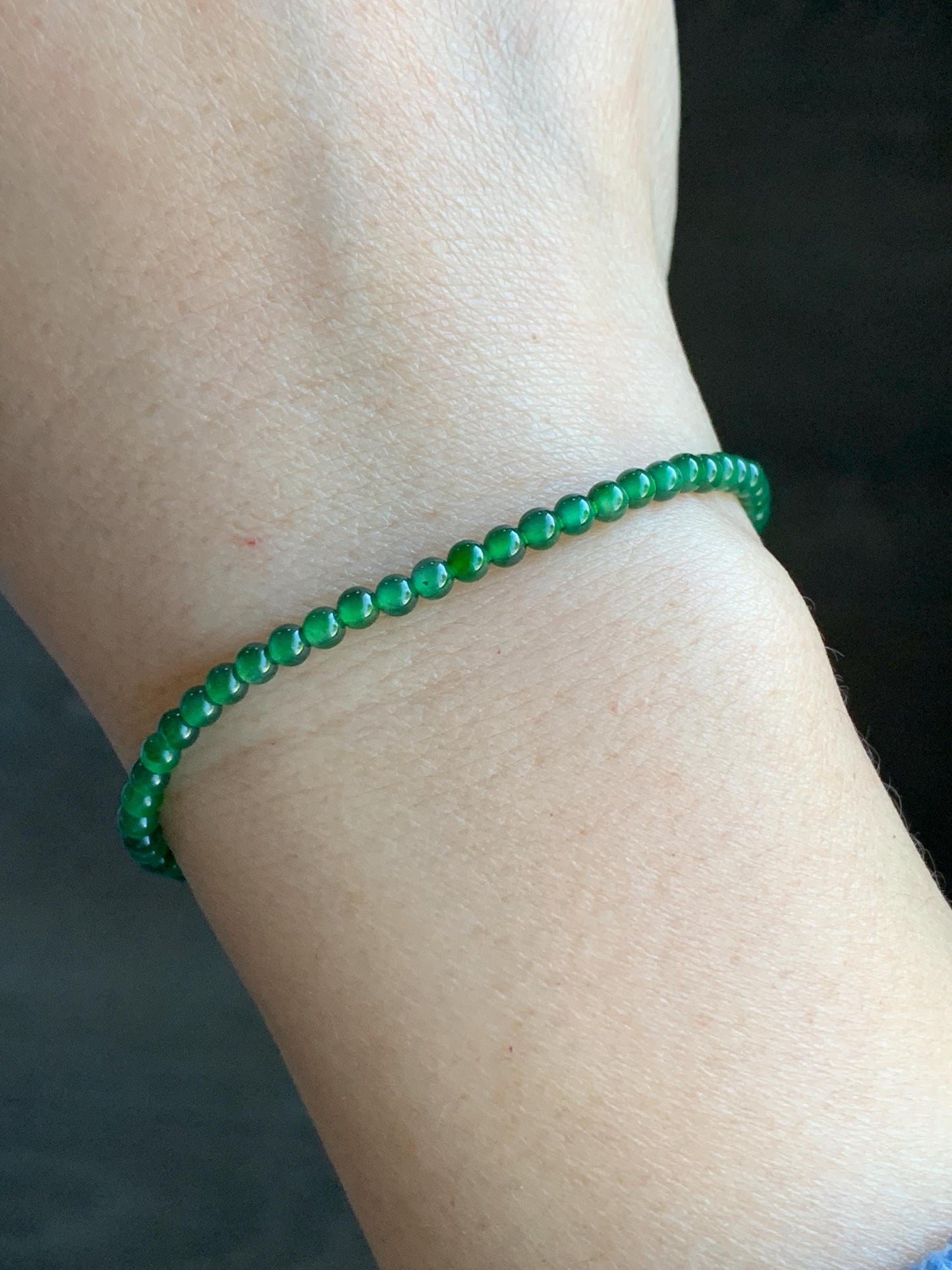Natural Guatemalan Icy Highly Translucent Vibrant Green Jadeite Petite Round Beads Beaded Bracelet 7” 3mm 4g 天然高冰危绿翡翠小卡圆珠手串 XWL4006