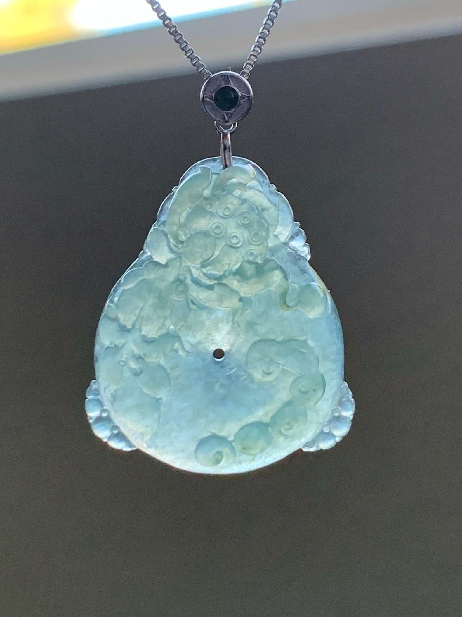 Certified Natural Burmese Premium Icy Light Green Jadeite Lotus Flower Goldfish Ping An Kou Donut Pendant Sterling Silver 天然缅甸冰胶起光晴底翡翠莲花鱼吊坠