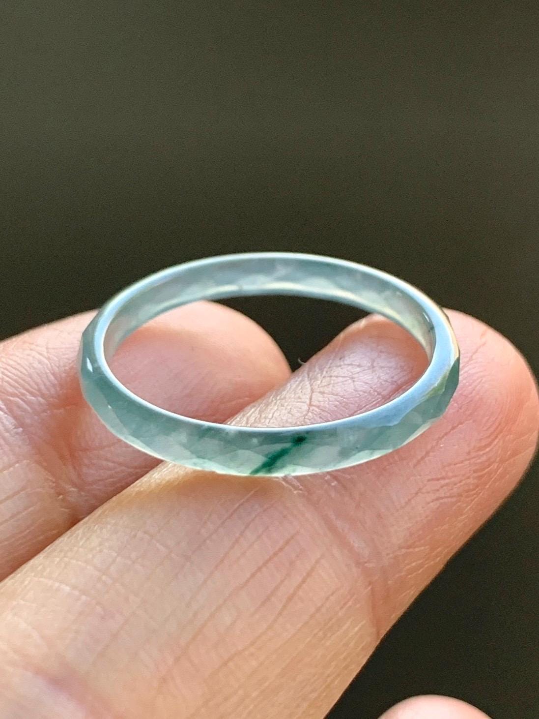 Natural Guatemalan Icy Highly Translucent Gelatinous Light Teal Blue Jadeite Diamond Faceted Slim Band Ring Size 8.75 天然冰危浅蓝飘绿起光翡翠切割面戒圈 ZQB2