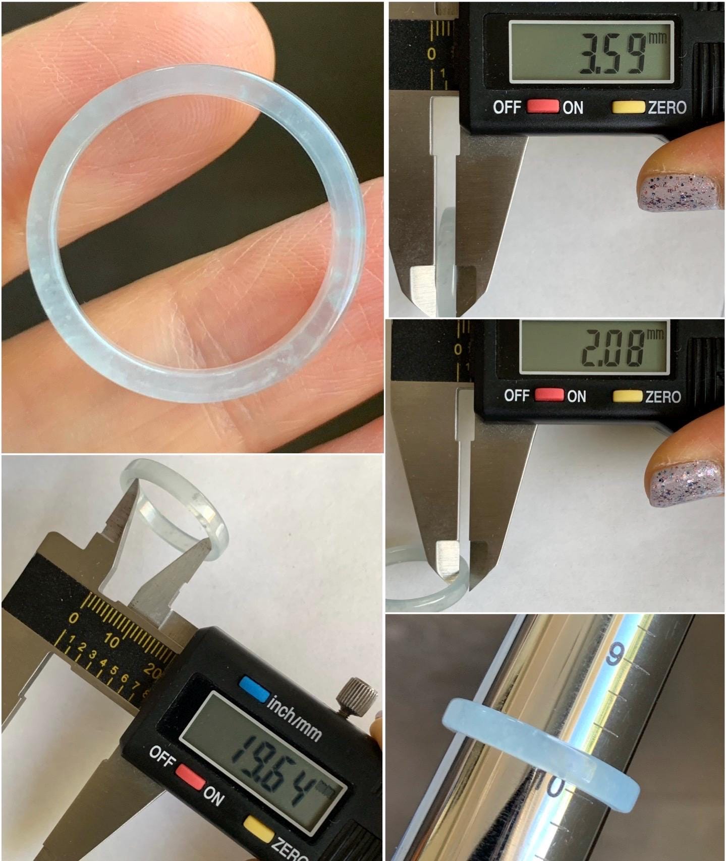 Natural Guatemalan Icy Highly Translucent Gelatinous Pale Blue Undertone Jadeite Square Edged Band Ring Size 9.75 US 天然冰危白皮起光翡翠角戒戒圈 BWJ88