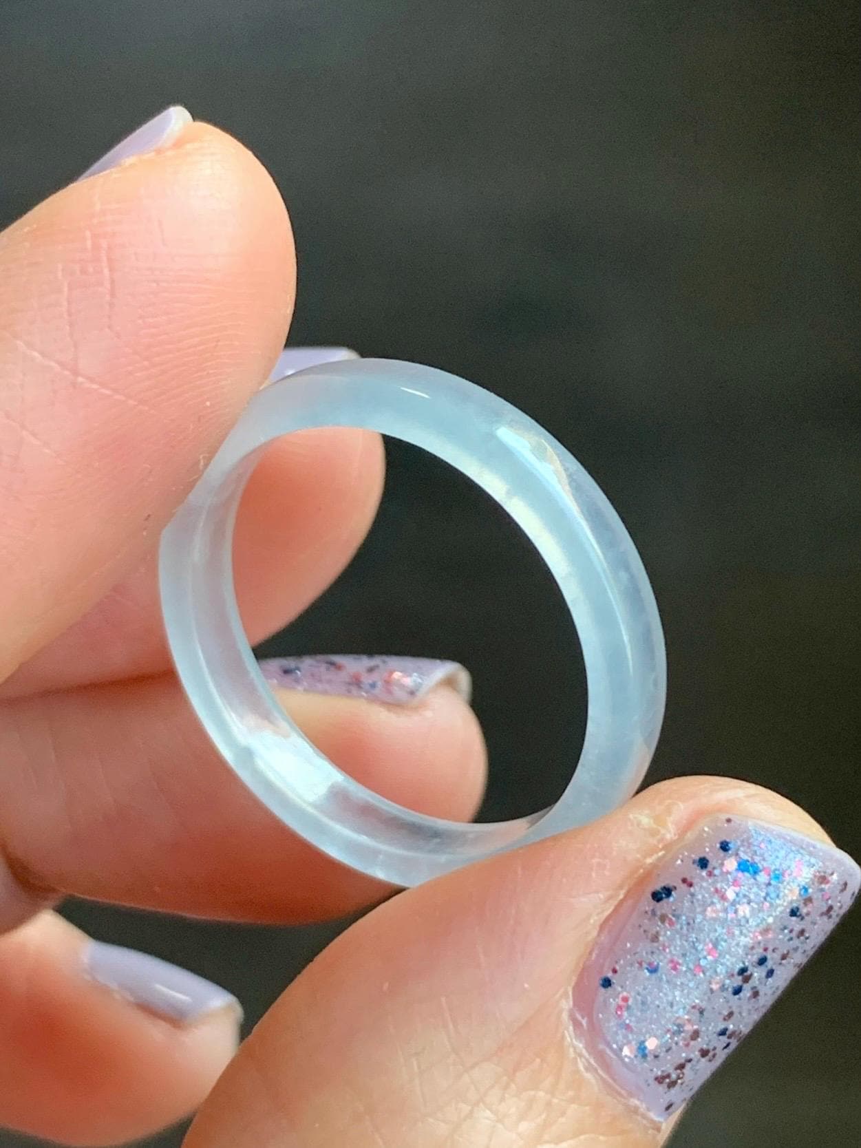 Natural Guatemalan Icy Highly Translucent Gelatinous Pale Blue Undertone Jadeite Square Edged Band Ring Size 9.75 US 天然冰危白皮起光翡翠角戒戒圈 BWJ88