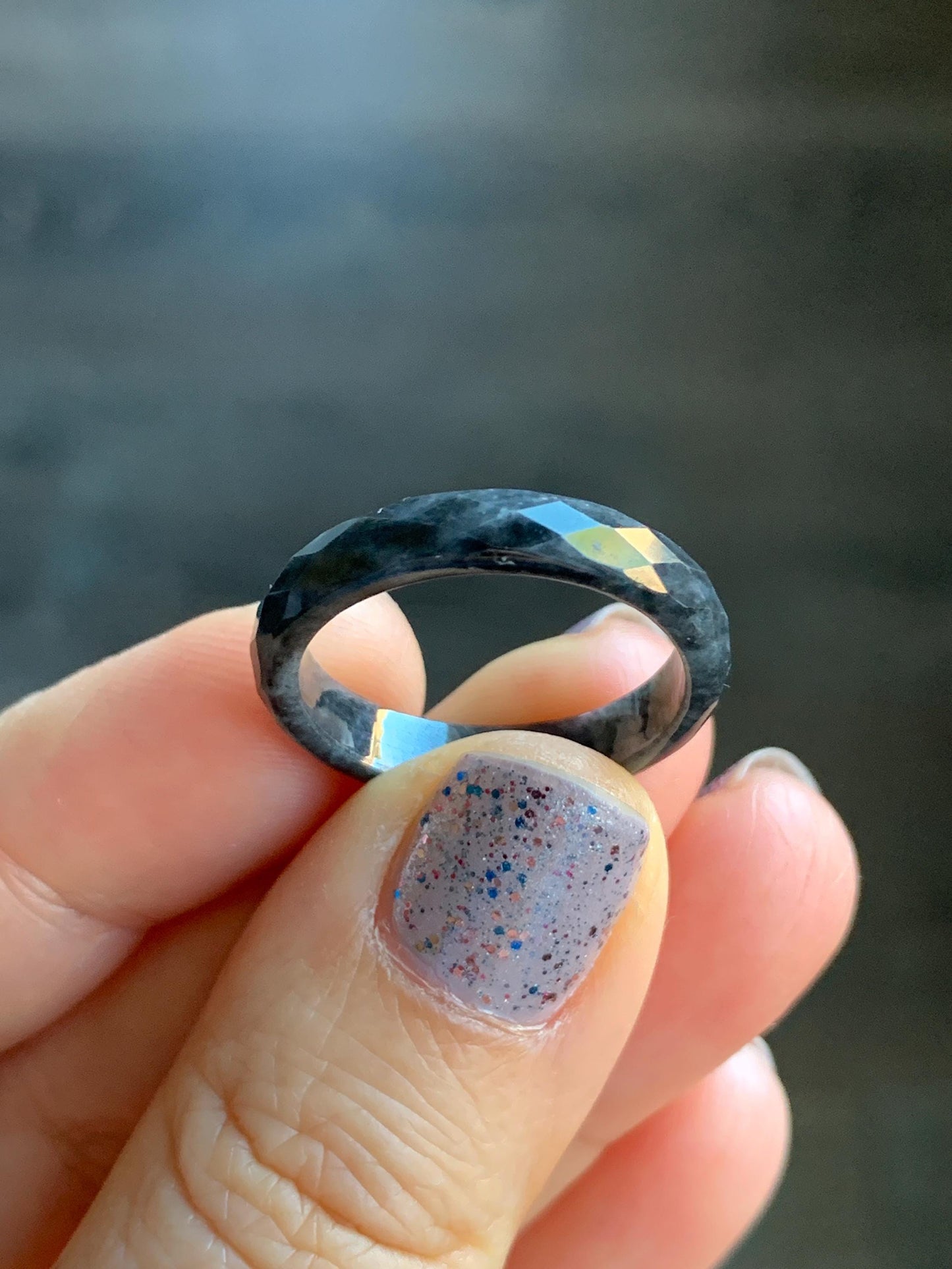 Natural Burmese Icy Translucent Dark Wuji Jadeite Diamond Faceted Band Ring Size 9.25 US 天然缅甸冰乌鸡翡翠切割面戒圈 ZQW-B