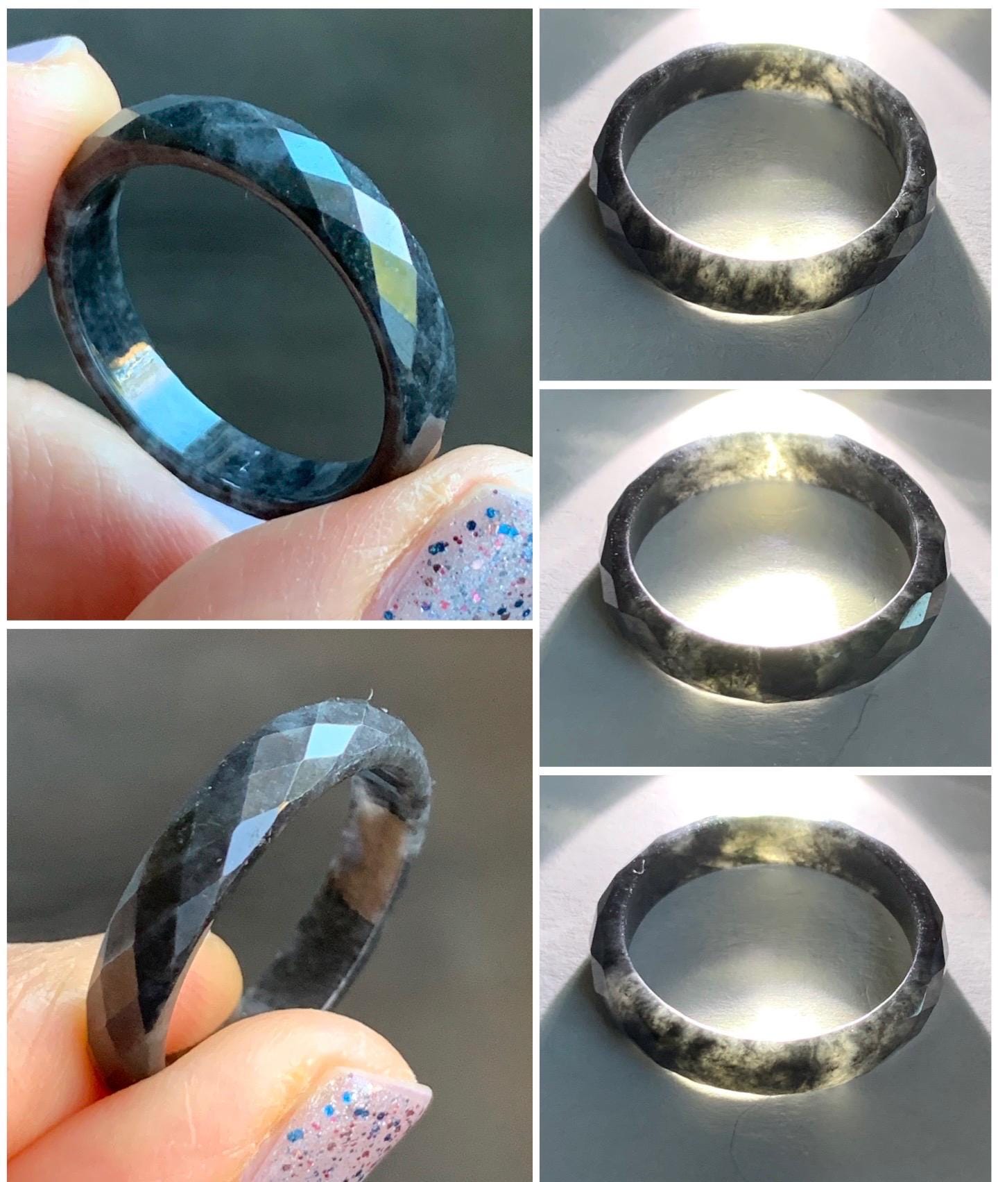 Natural Burmese Icy Translucent Dark Wuji Jadeite Diamond Faceted Band Ring Size 10.25 US 天然缅甸冰乌鸡翡翠切割面戒圈 ZQW-A