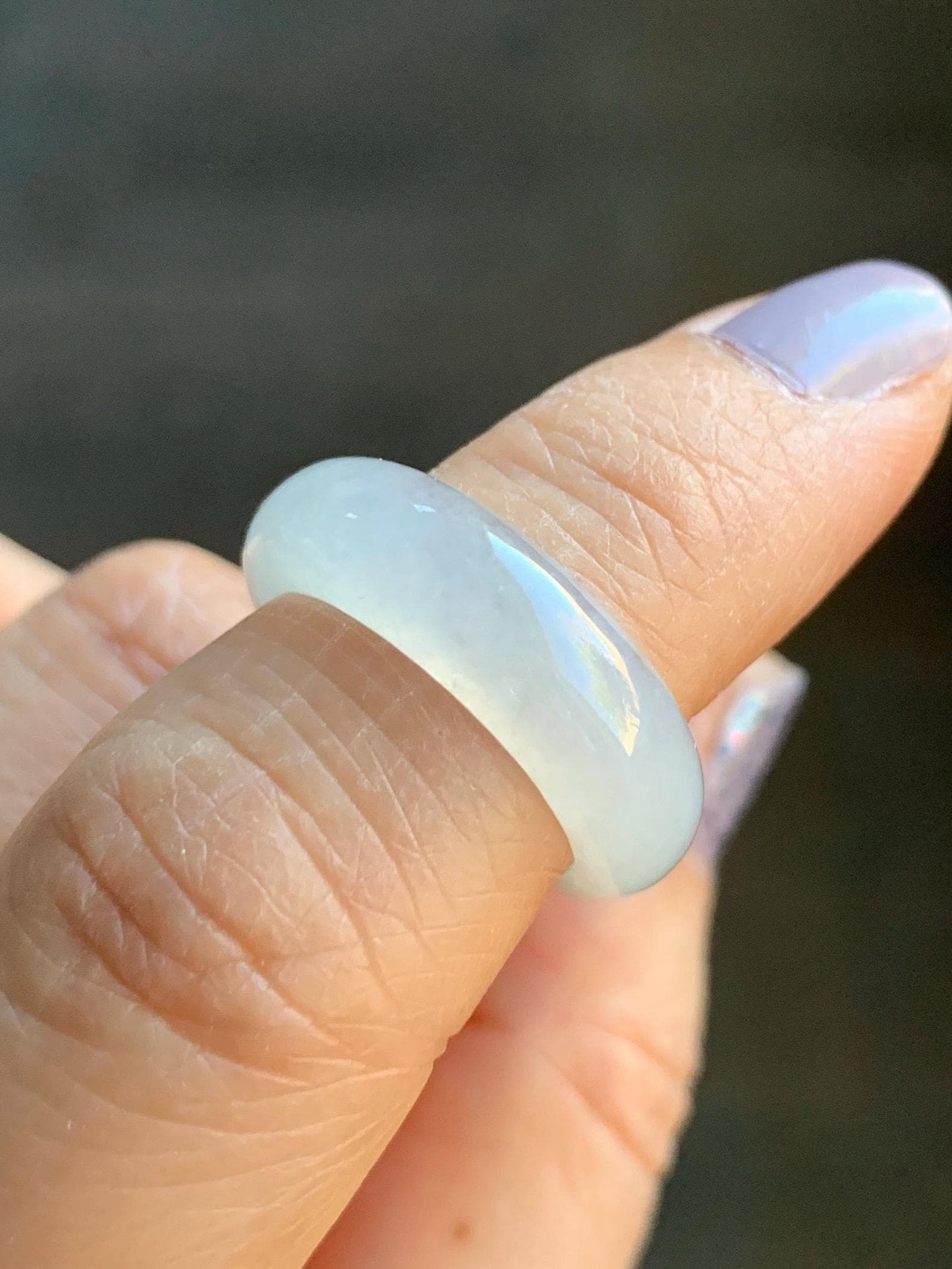 Natural Burmese Grade A Icy Highly Translucent Gelatinous White Jadeite Wide Band Ring Size 6.5 US 4g 天然缅甸白冰起光翡翠戒圈 BGQ-B
