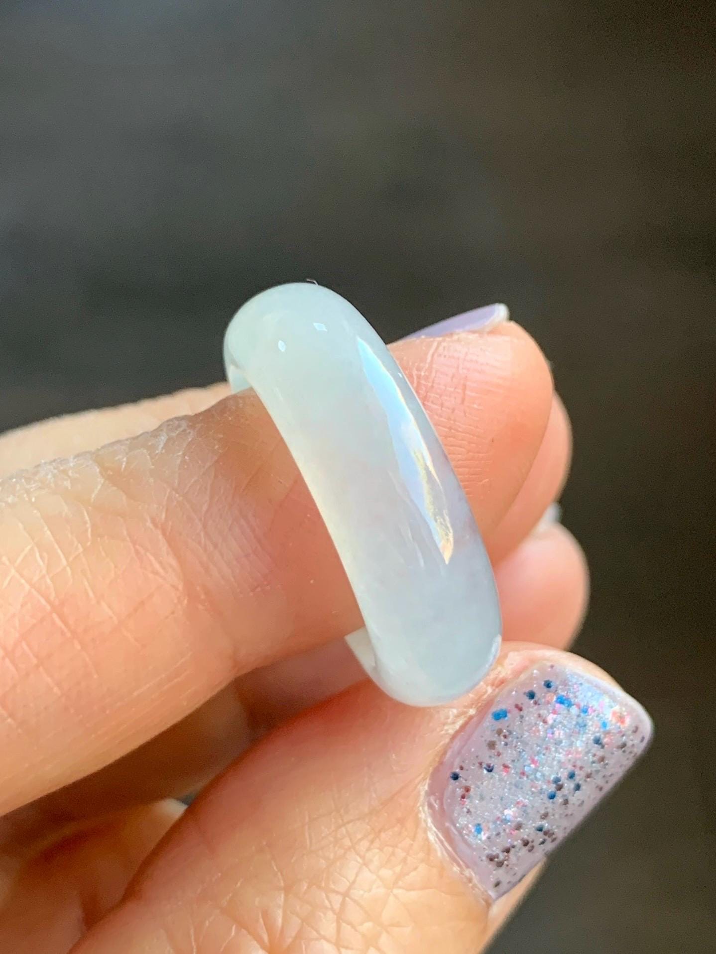 Natural Burmese Grade A Icy Highly Translucent Gelatinous White Jadeite Wide Band Ring Size 6.5 US 4g 天然缅甸白冰起光翡翠戒圈 BGQ-B