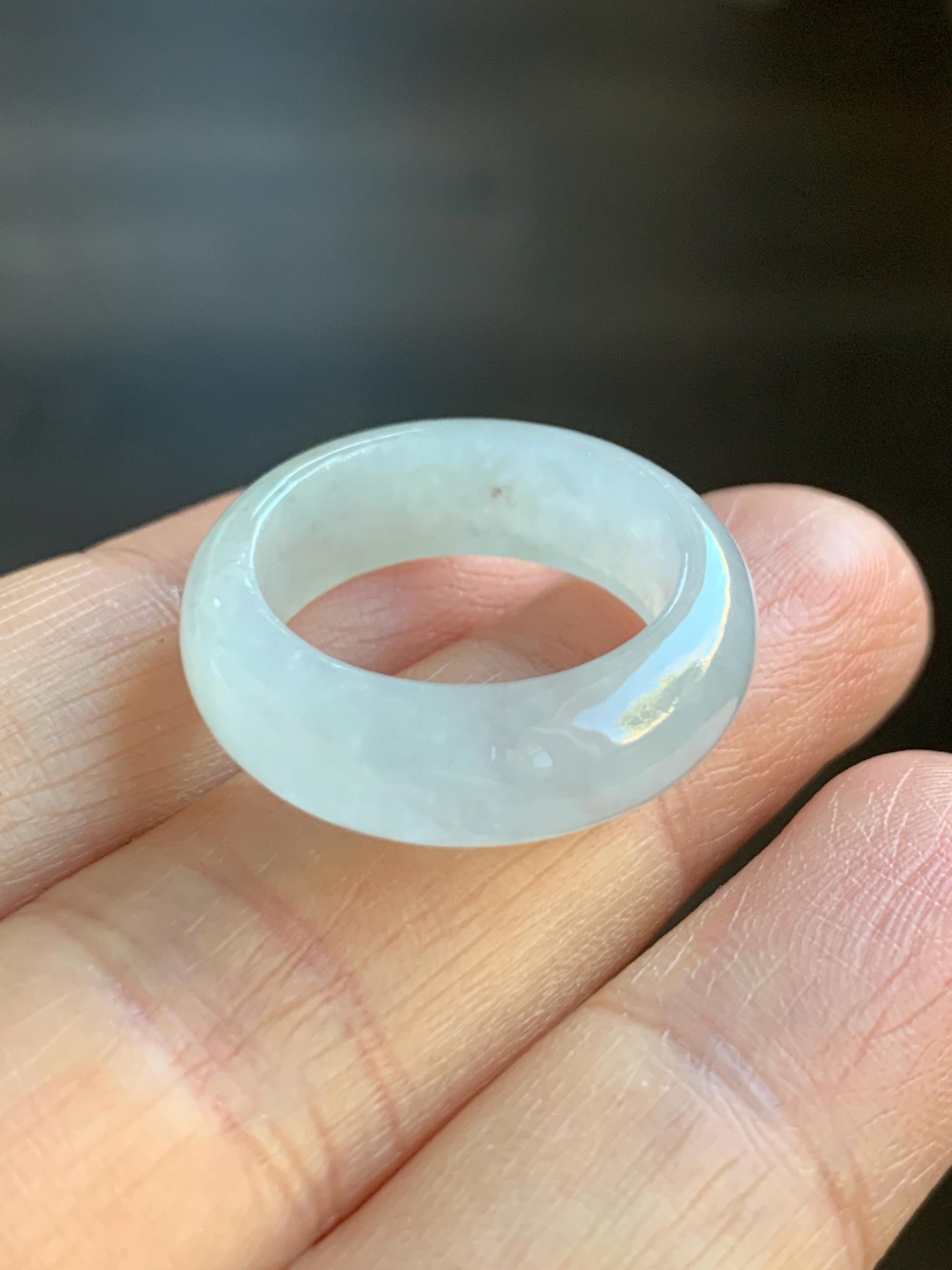 Natural Burmese Grade A Icy Highly Translucent Gelatinous White Jadeite Wide Band Ring Size 6.5 US 4g 天然缅甸白冰起光翡翠戒圈 BGQ-B