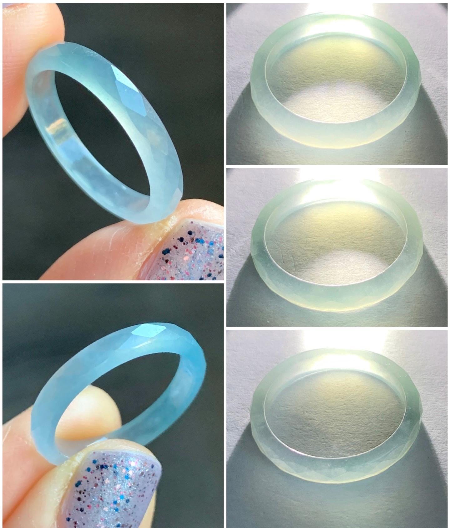 Natural Guatemalan Icy Highly Translucent Gelatinous Pale Blue Jadeite Diamond Faceted Slim Band Ring Size 7.75 US 天然冰危浅蓝起光翡翠切割面戒圈 ZQB8