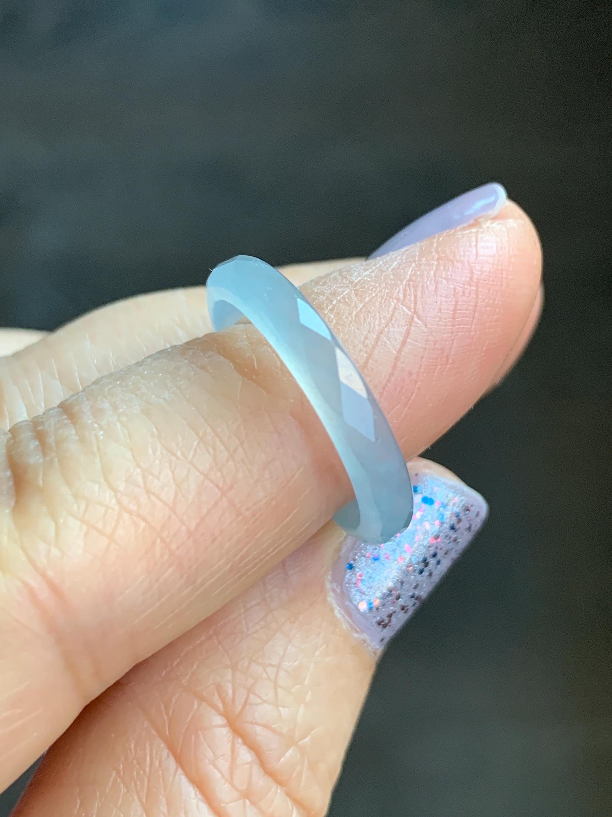 Natural Guatemalan Icy Highly Translucent Gelatinous Pale Blue Jadeite Diamond Faceted Slim Band Ring Size 6.5 US 天然冰危浅蓝起光翡翠切割面戒圈 ZQB7