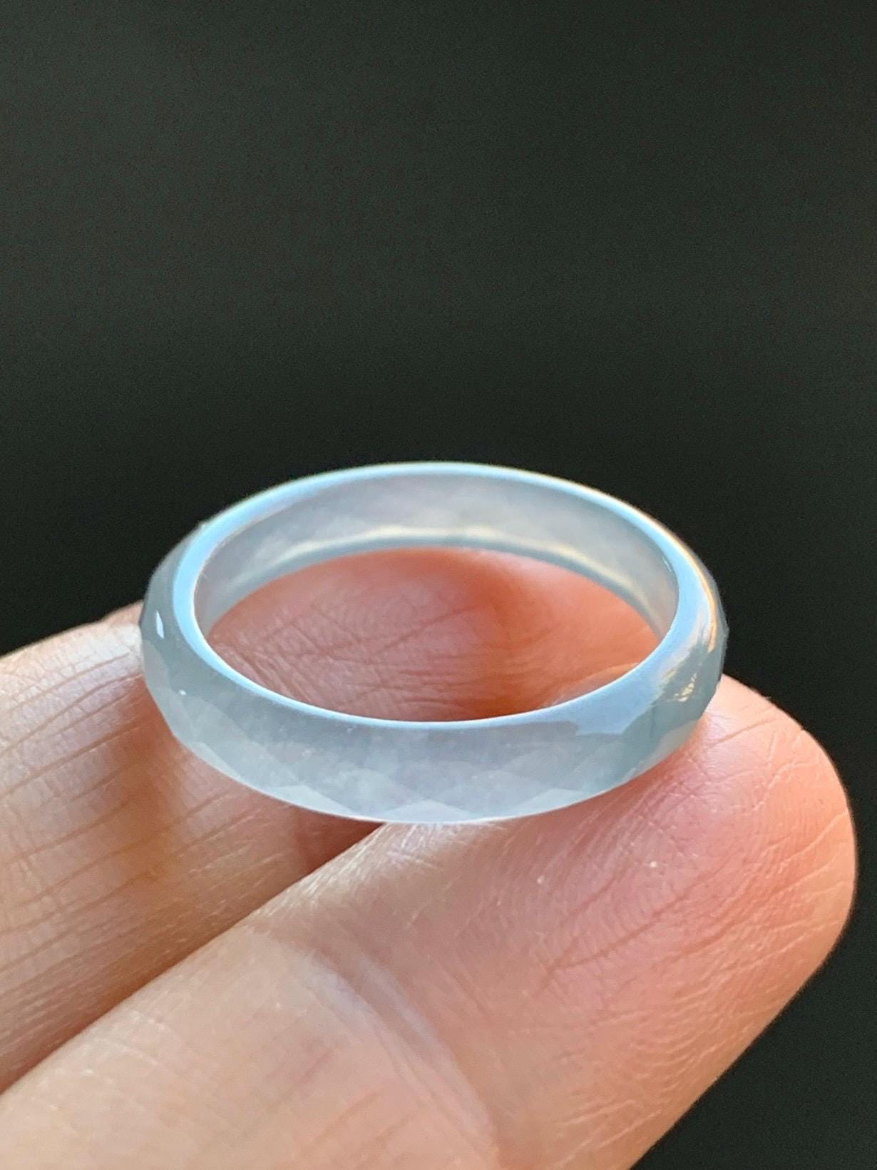 Natural Guatemalan Icy Highly Translucent Gelatinous Pale Blue Jadeite Diamond Faceted Slim Band Ring Size 6.5 US 天然冰危浅蓝起光翡翠切割面戒圈 ZQB7