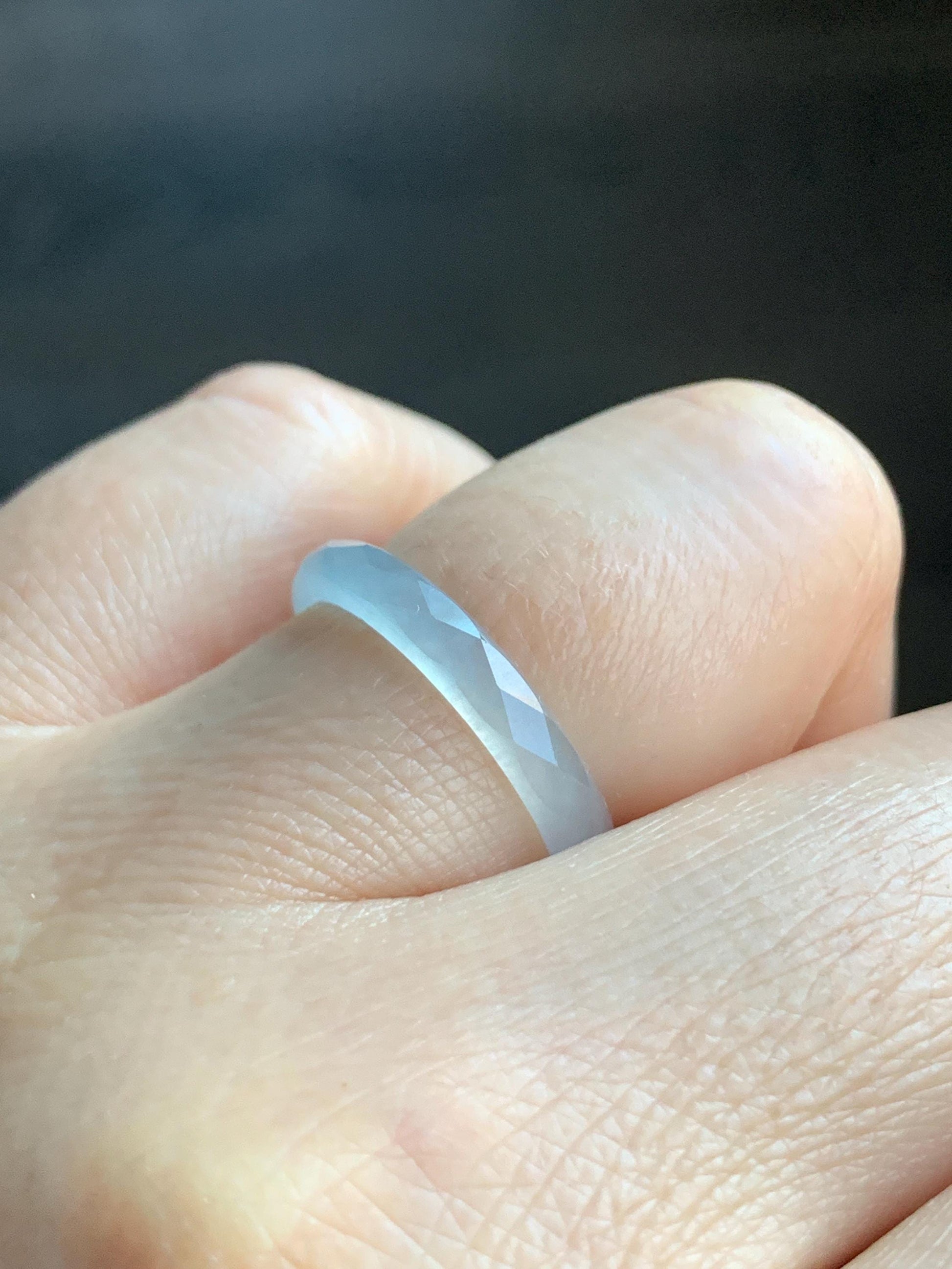 Natural Guatemalan Icy Highly Translucent Gelatinous Pale Blue Jadeite Diamond Faceted Slim Band Ring Size 7.75 US 天然冰危浅蓝飘蓝花起光翡翠切割面戒圈 ZQB6