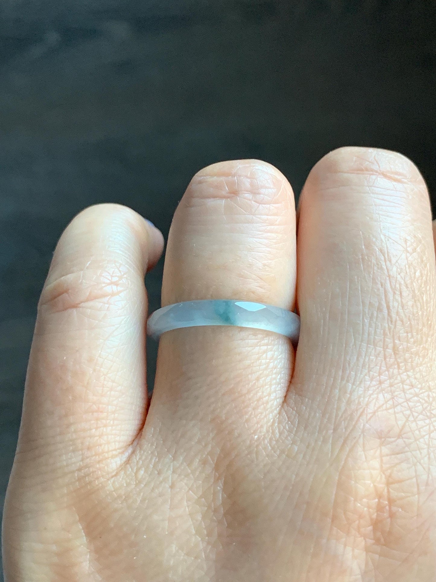Natural Guatemalan Icy Highly Translucent Gelatinous Pale Blue Jadeite Diamond Faceted Slim Band Ring Size 7.75 US 天然冰危浅蓝飘蓝花起光翡翠切割面戒圈 ZQB6