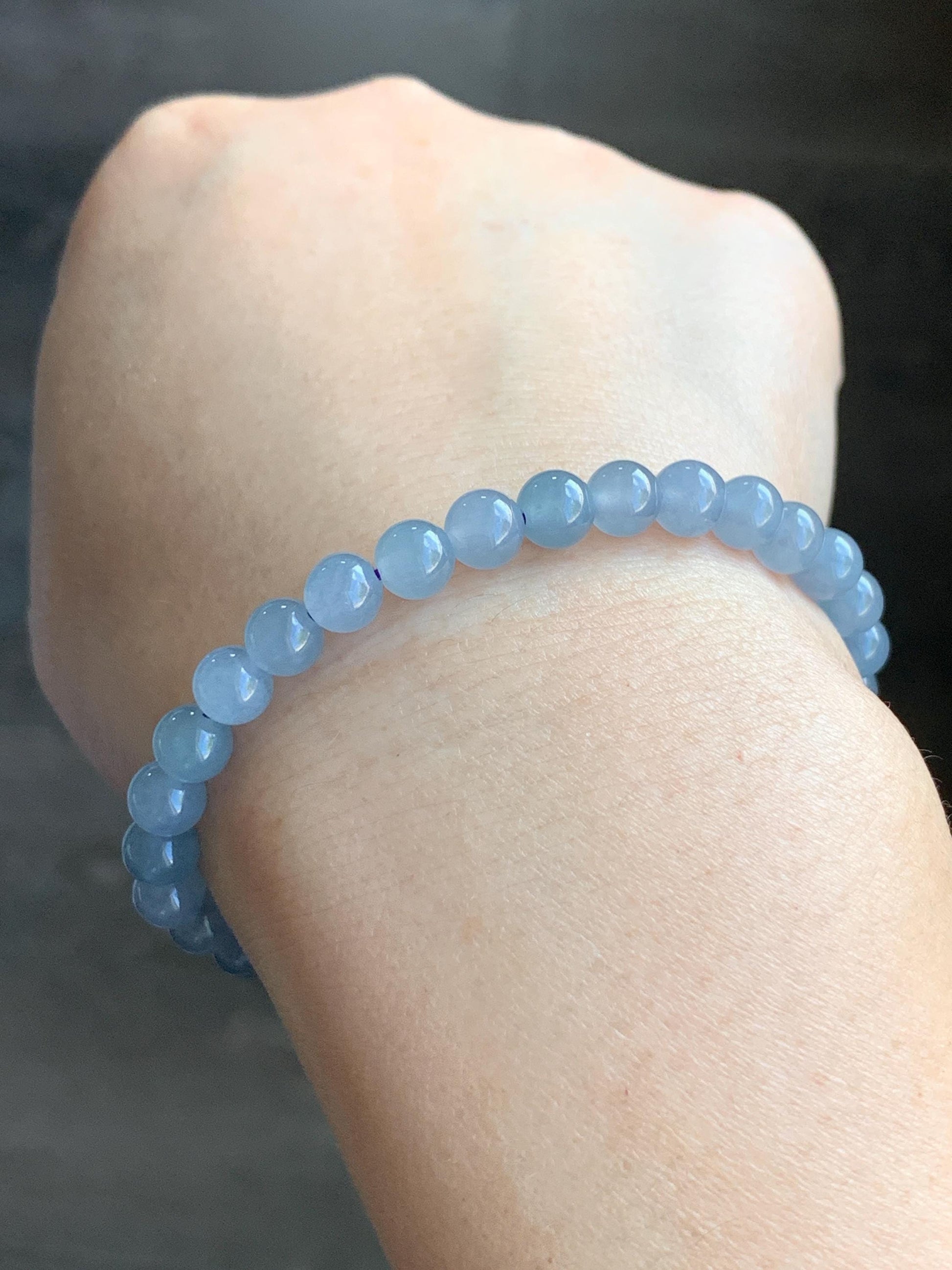 Natural Guatemalan Icy Translucent Light Blue w/ Purple Undertone Jadeite Small Beads Beaded Bracelet 5.9mm 6.75” 11g 天然冰危蓝紫翡翠圆珠手串 XLZ338