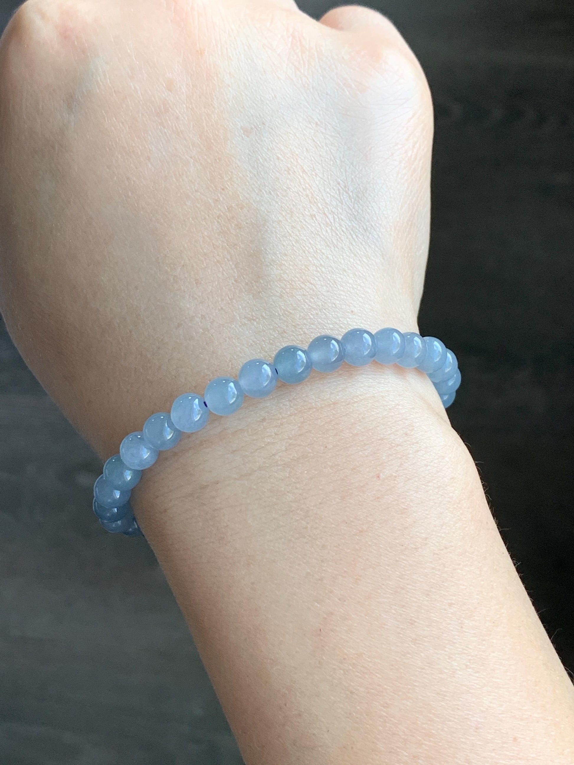 Natural Guatemalan Icy Translucent Light Blue w/ Purple Undertone Jadeite Small Beads Beaded Bracelet 5.9mm 6.75” 11g 天然冰危蓝紫翡翠圆珠手串 XLZ338