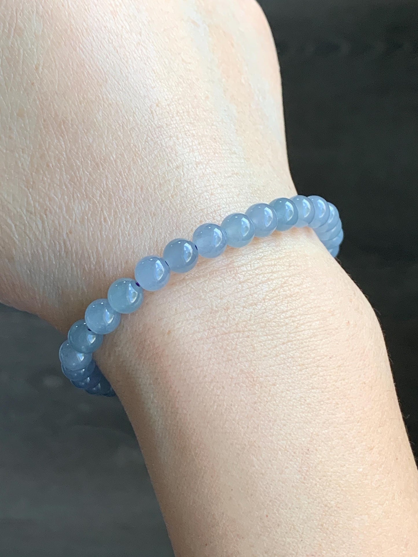 Natural Guatemalan Icy Translucent Light Blue w/ Purple Undertone Jadeite Small Beads Beaded Bracelet 5.9mm 6.75” 11g 天然冰危蓝紫翡翠圆珠手串 XLZ338