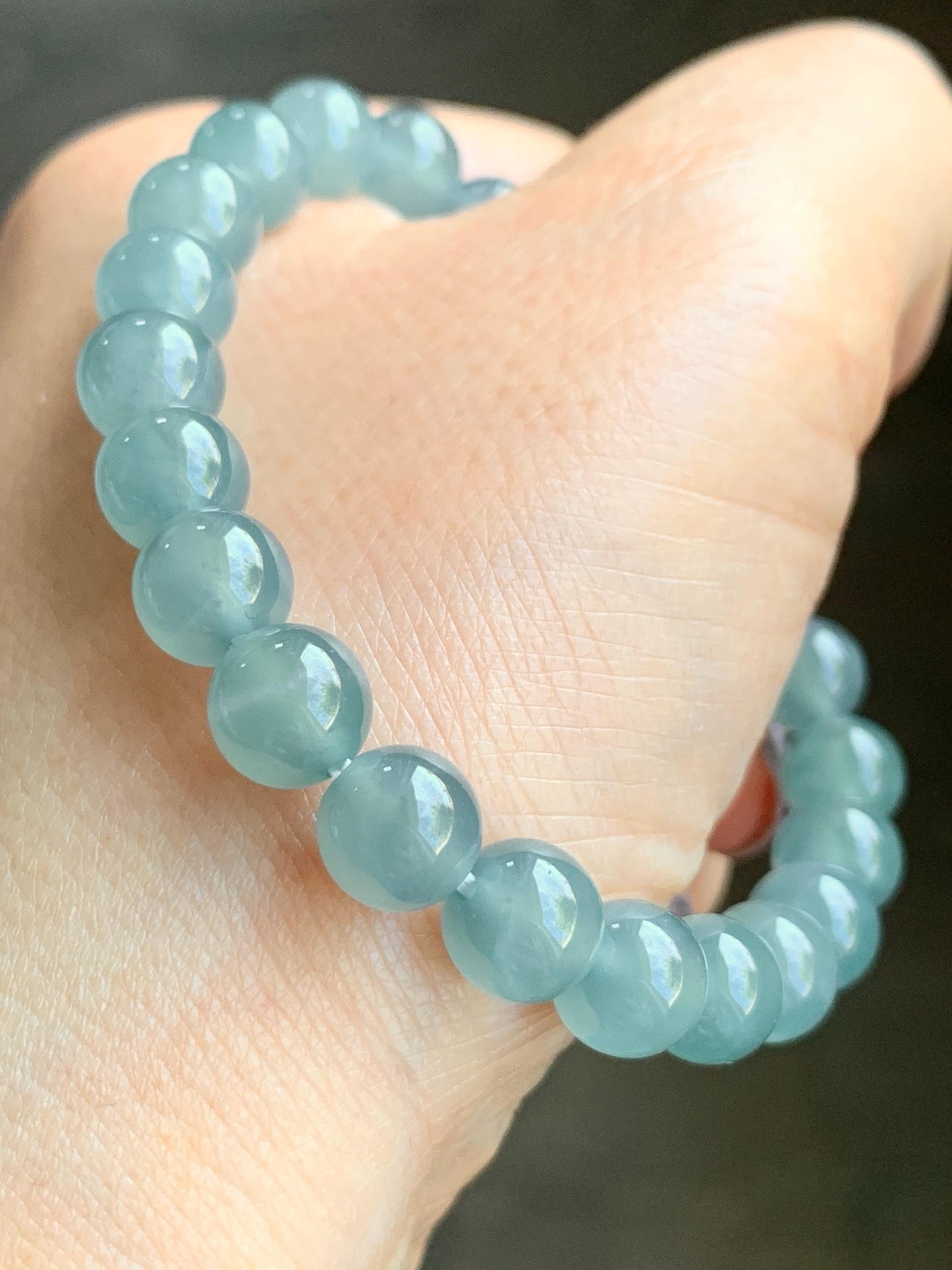 Certified Natural Guatemalan Grade A Icy Highly Translucent Dusty Teal Blue Jadeite Beaded Bracelet Stretchy 7.9mm 7” 20g 天然冰危蓝绿翡翠圆珠手串 7848