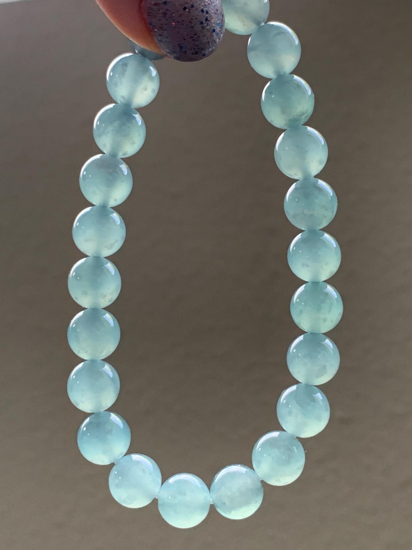 Certified Natural Guatemalan Grade A Icy Highly Translucent Dusty Teal Blue Jadeite Beaded Bracelet Stretchy 7.9mm 7” 20g 天然冰危蓝绿翡翠圆珠手串 7848