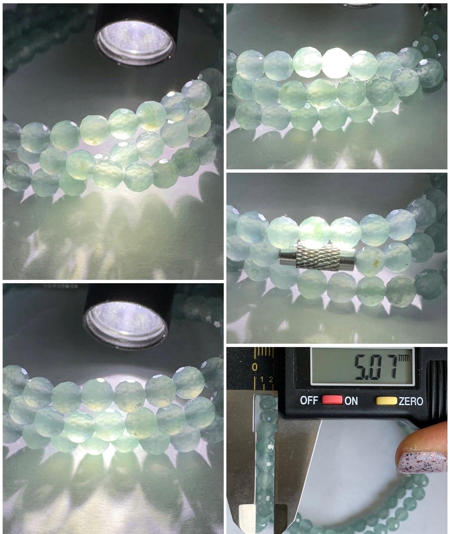 Natural Guatemalan Grade A Icy Highly Translucent Light Teal Blue Faceted Jadeite Beads Beaded Necklace 5mm 20" 22g 天然冰危淡蓝翡翠切割面圆珠项链 XQG450