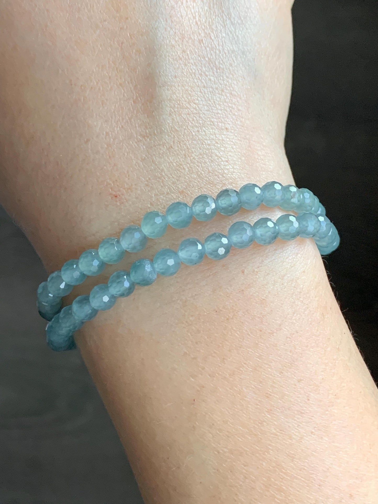 Natural Guatemalan Grade A Icy Highly Translucent Light Teal Blue Faceted Jadeite Beads Beaded Necklace 5mm 20" 22g 天然冰危淡蓝翡翠切割面圆珠项链 XQG450