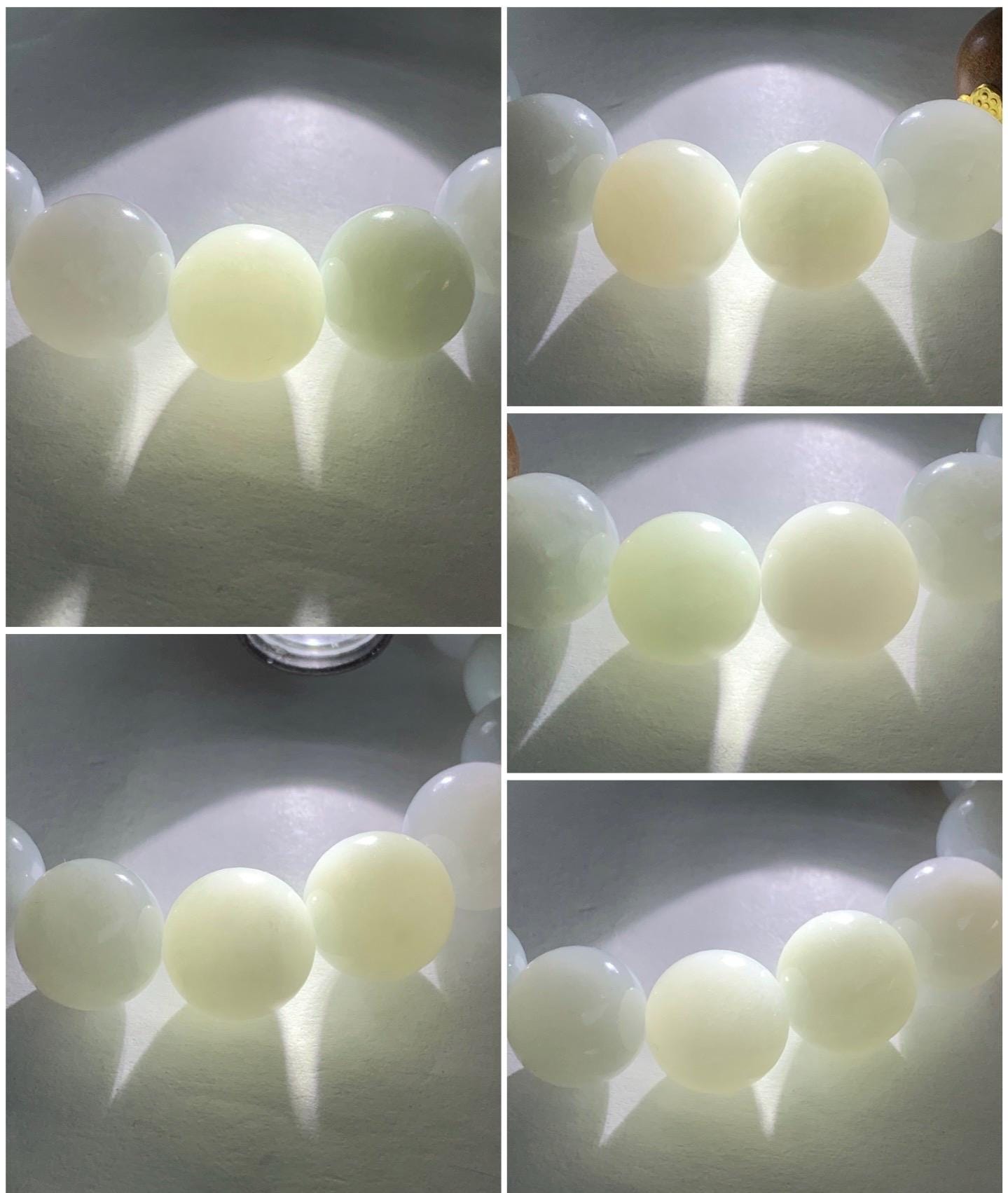 Large Natural Burmese Icy Translucent White Jadeite Beads Laoshan Sandalwood Beaded Bracelet Sterling Silver 12.5mm 7.25” 52g 天然缅甸白冰翡翠大珠手串