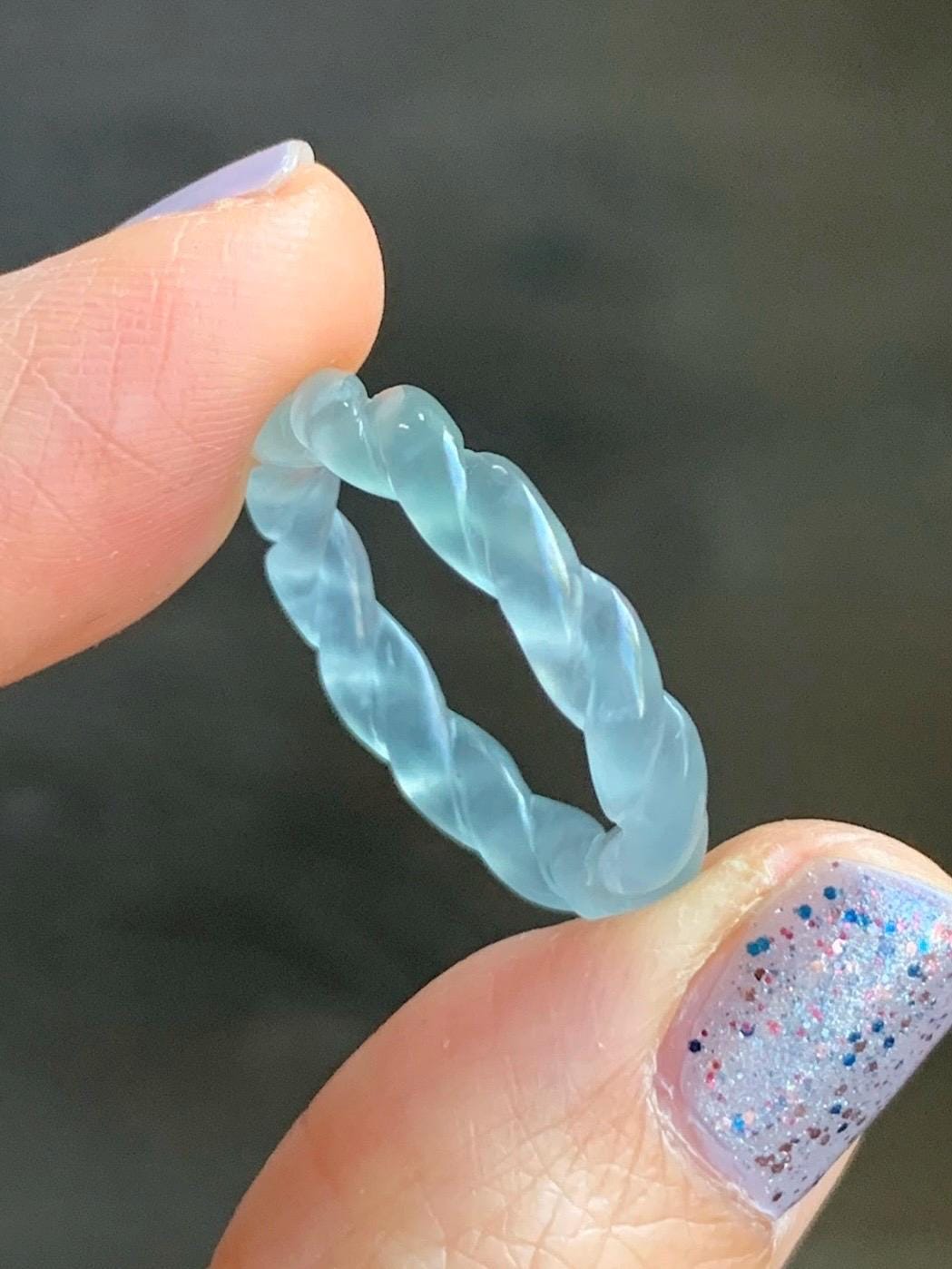 Natural Guatemalan Icy Highly Translucent Gelatinous Light Blue Jadeite Carved Braid Band Ring Size 6.75 US 2g 天然高冰危浅蓝起光翡翠麻花戒圈 MHJ675