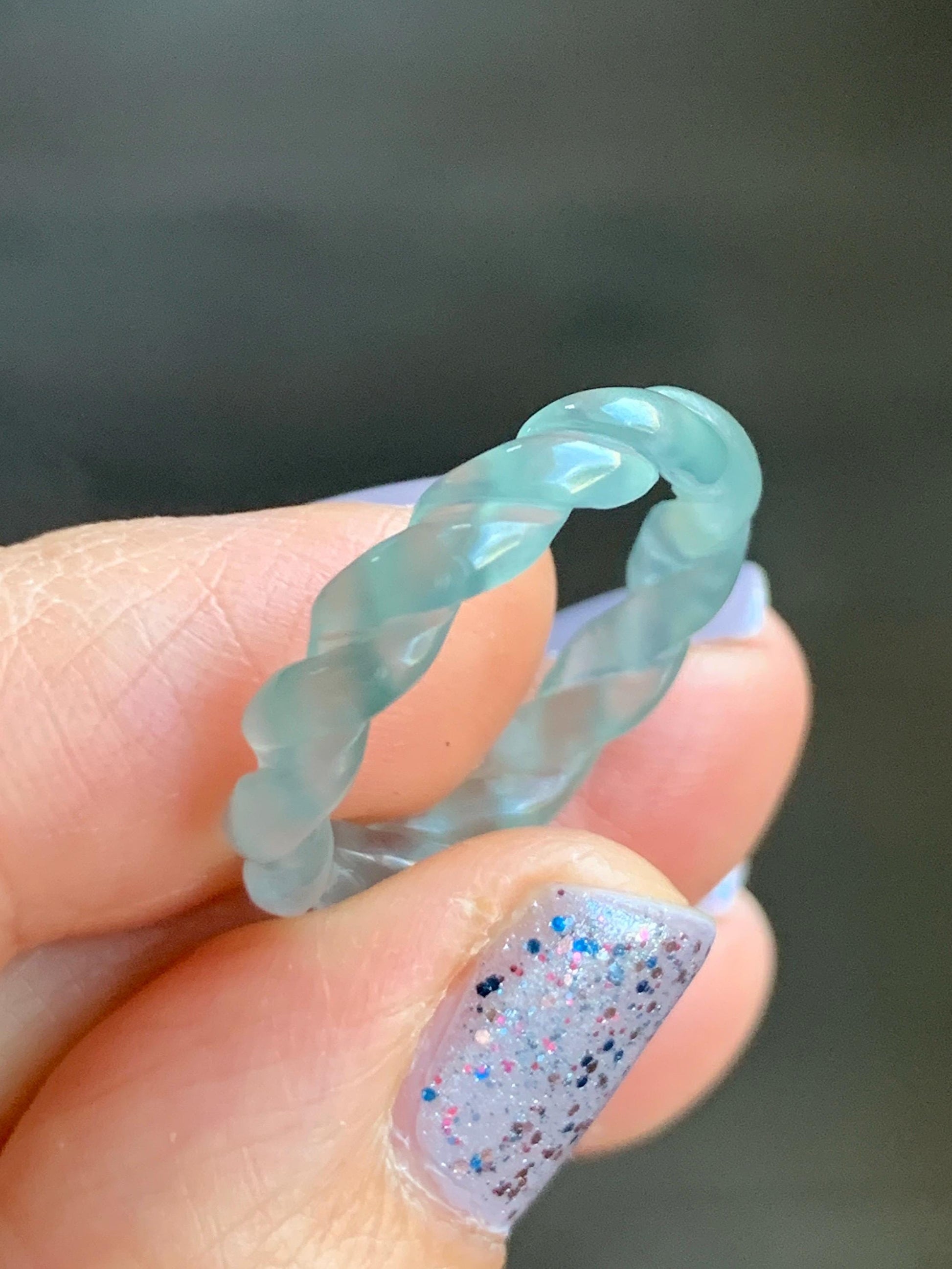 Natural Guatemalan Icy Highly Translucent Gelatinous Light Blue Jadeite Carved Braid Band Ring Size 6.5 US 2g 天然高冰危浅蓝起光翡翠麻花戒圈 MHJ65