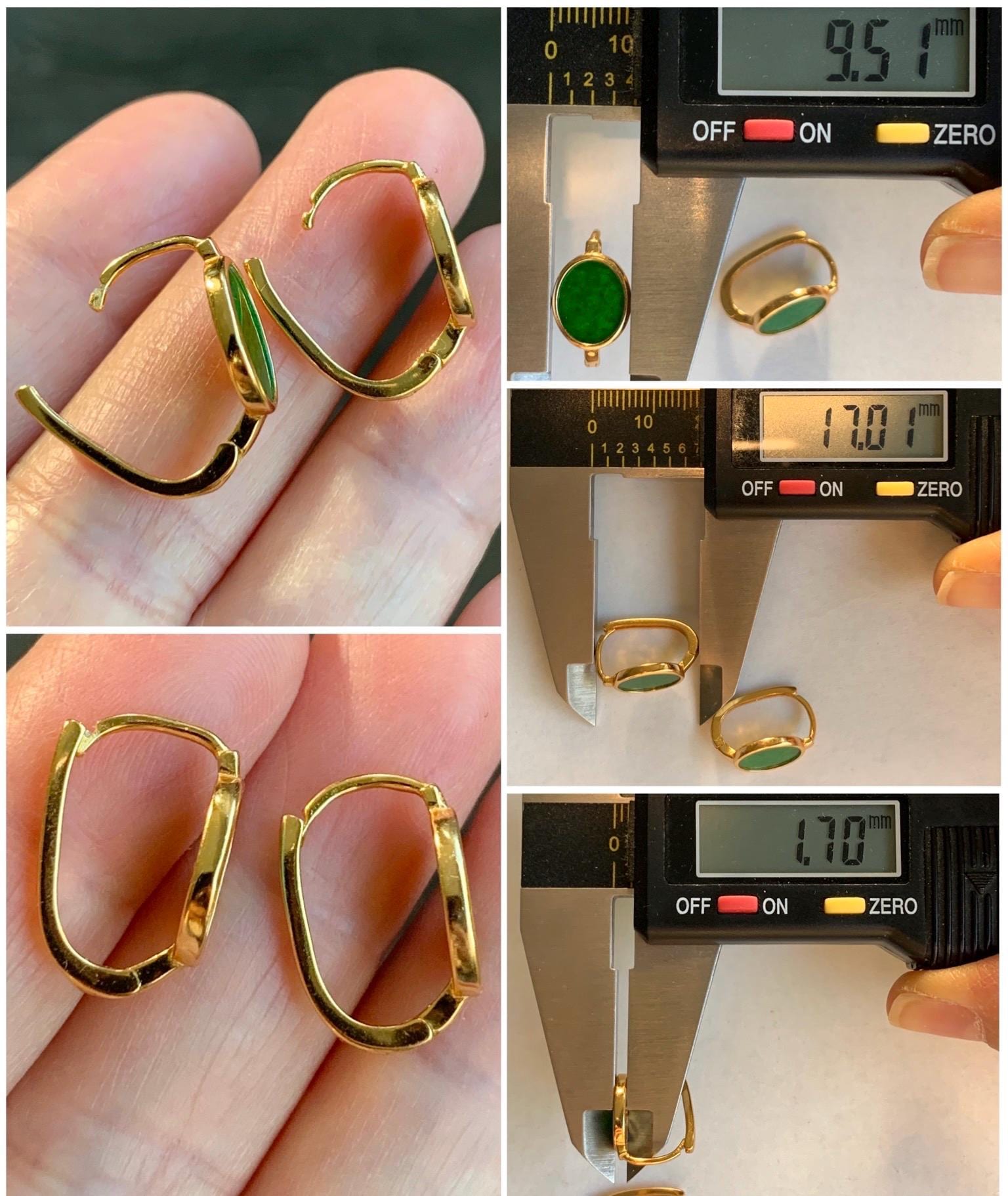Natural Grade A Vibrant Green Jadeite Oval Huggie Hoop Earrings S925 Sterling Silver Yellow Gold Overlay 天然阳绿花青翡翠银镶耳包