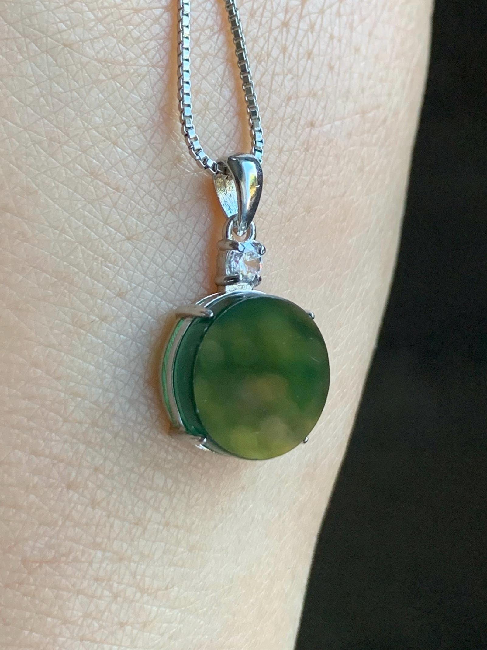 Natural Grade A Guatemalan Icy Translucent Dark Teal Green Jadeite Mini Wu Shi Pai Coin Pendant Sterling Silver 天然冰危湖水绿翡翠迷你无事牌镶嵌吊坠 HSL55