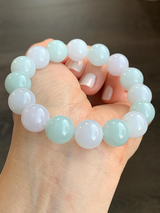 Certified Natural Grade A Icy Translucent Pastel Multicolored Jadeite Large Beads Beaded Bracelet Stretchy 13mm 天然细糯冰多宝翡翠大卡手串