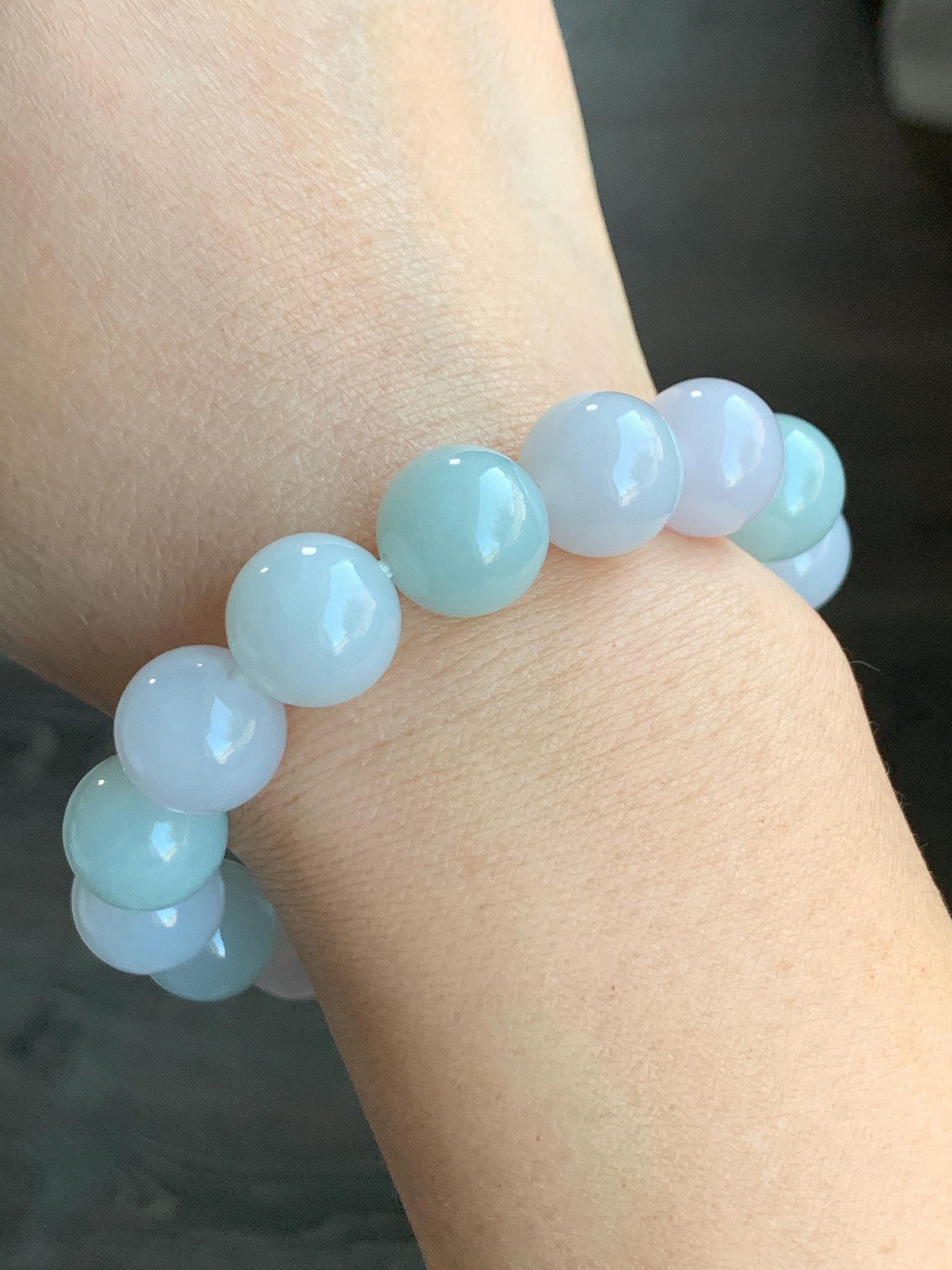 Certified Natural Grade A Icy Translucent Pastel Multicolored Jadeite Large Beads Beaded Bracelet Stretchy 13mm