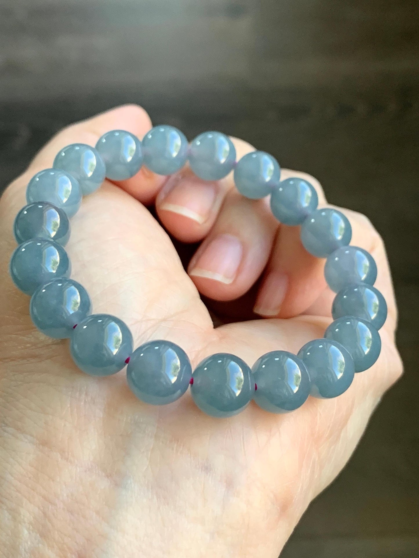 Certified Natural Grade A Icy Translucent Gelatinous Dusty Purplish Blue Jadeite Beaded Bracelet 9.6mm 6.75&quot; 30g 7849