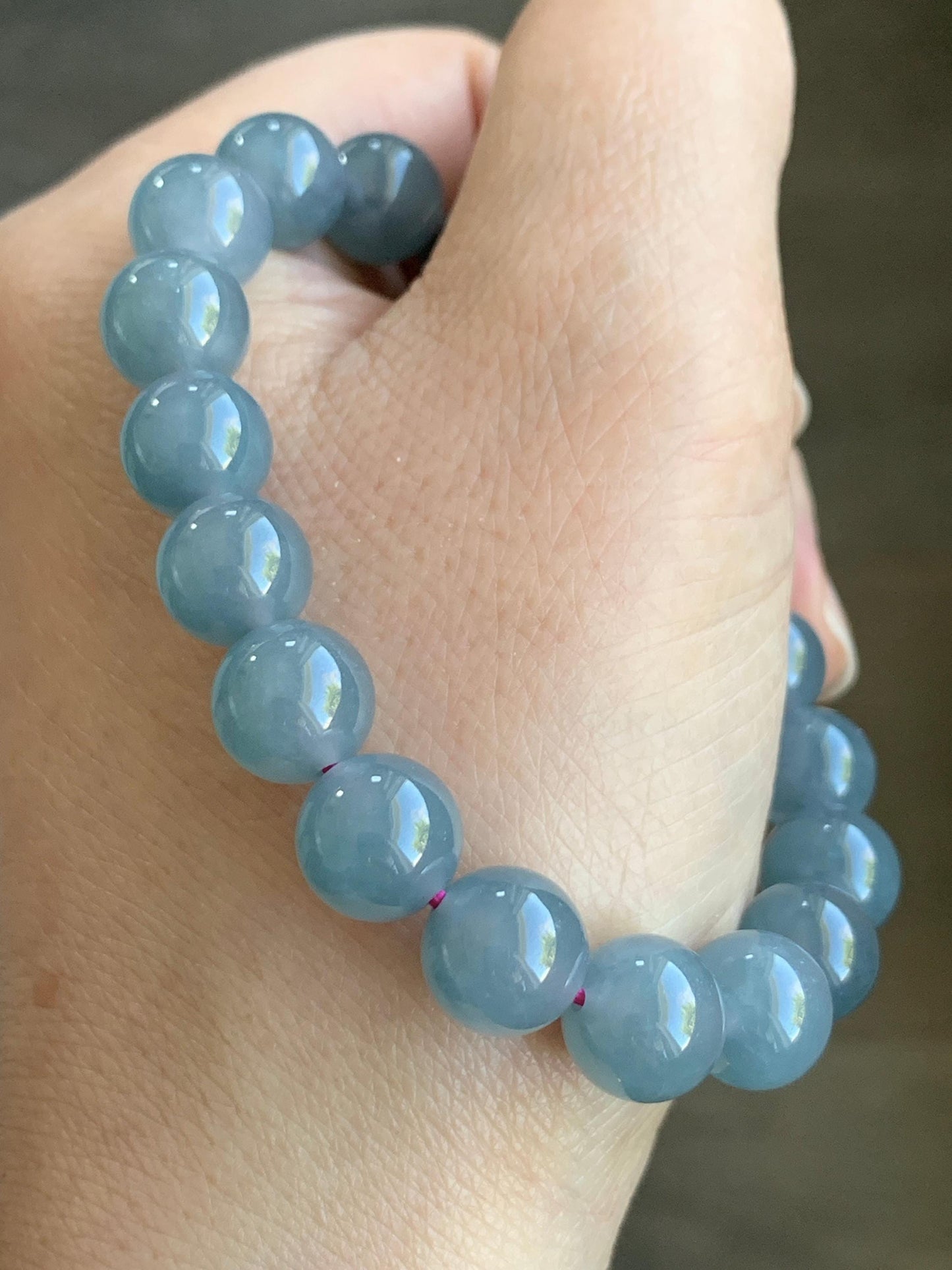 Certified Natural Grade A Icy Translucent Gelatinous Dusty Purplish Blue Jadeite Beaded Bracelet 9.6mm 6.75&quot; 30g 7849
