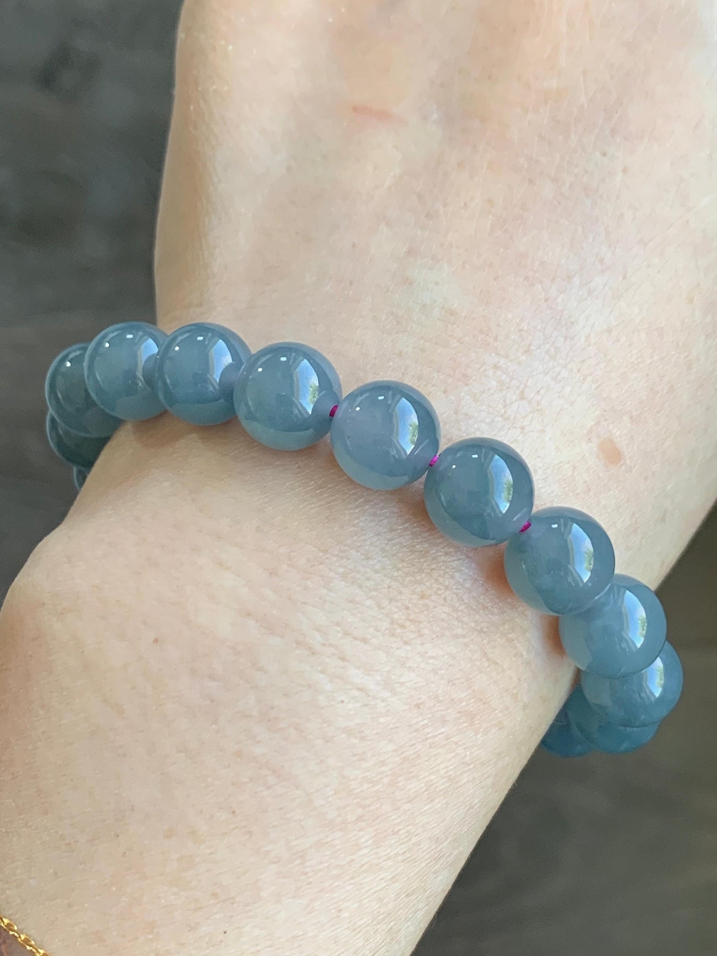 Certified Natural Grade A Icy Translucent Gelatinous Dusty Purplish Blue Jadeite Beaded Bracelet 9.6mm 6.75&quot; 30g 7849