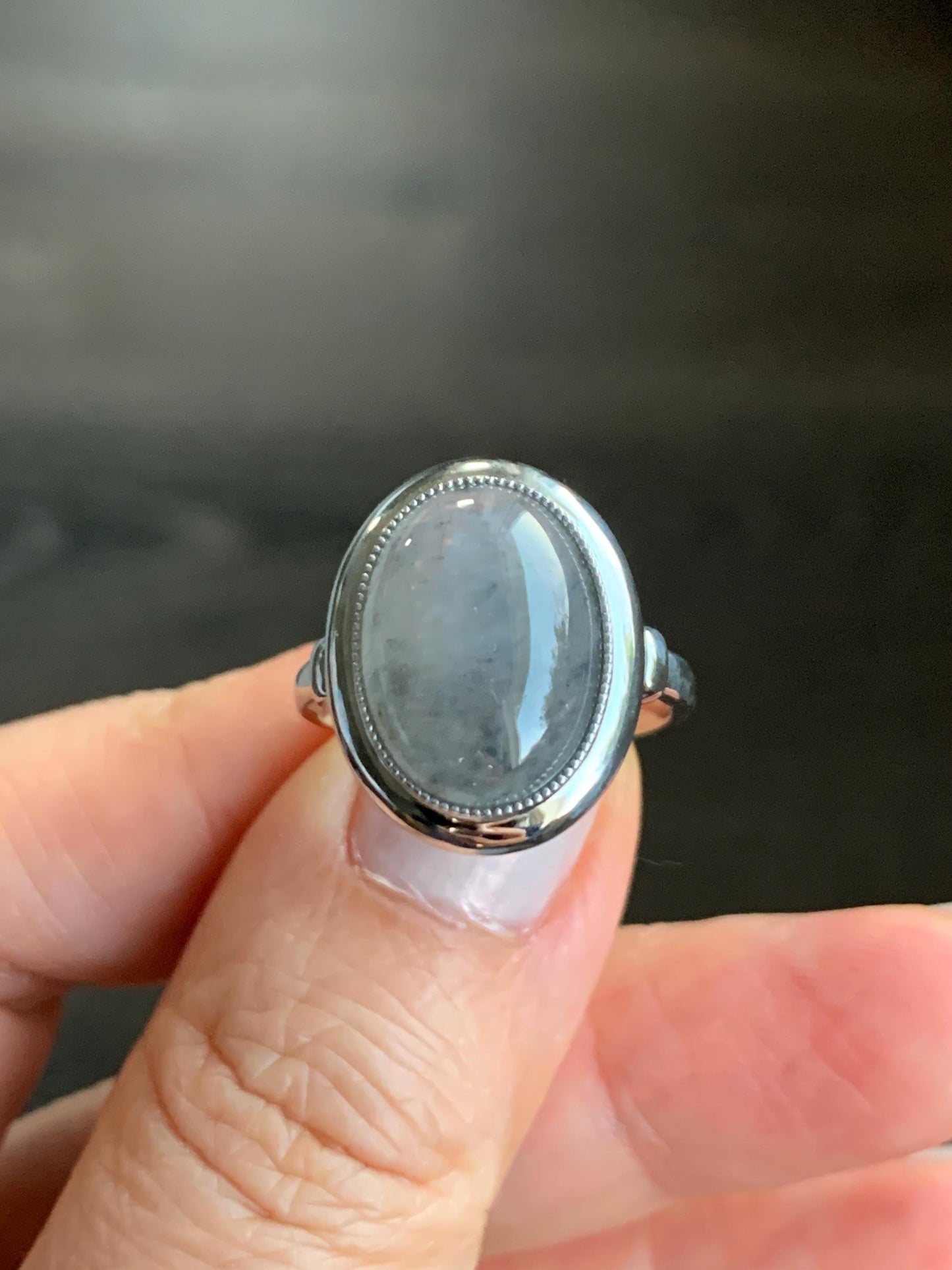 Certified Natural Grade A Icy Translucent Gelatinous Wuji Oval Jadeite Solitaire Ring Sterling Silver Size 7.25 US 4.43g