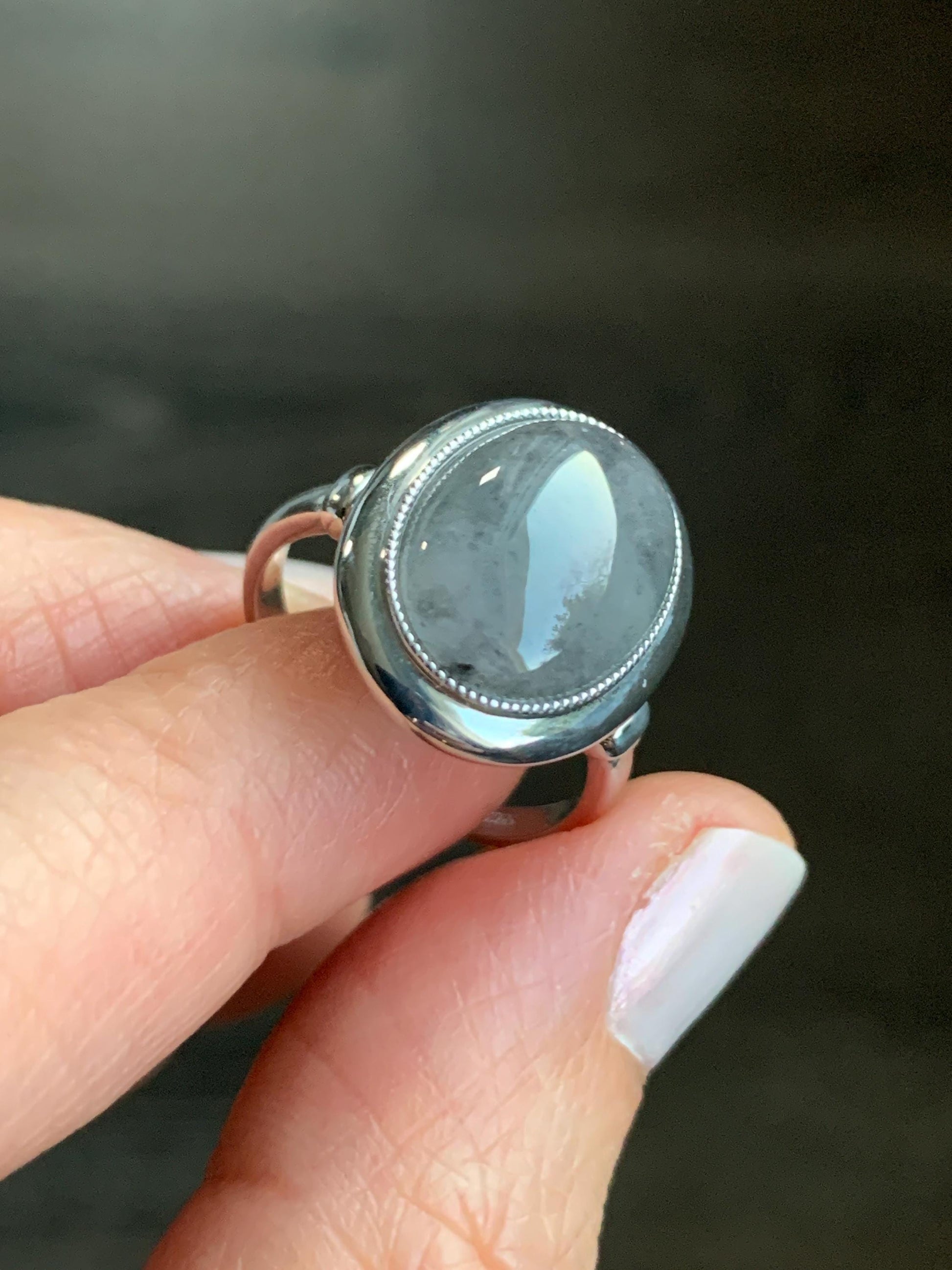 Certified Natural Grade A Icy Translucent Gelatinous Wuji Oval Jadeite Solitaire Ring Sterling Silver Size 7.25 US 4.43g
