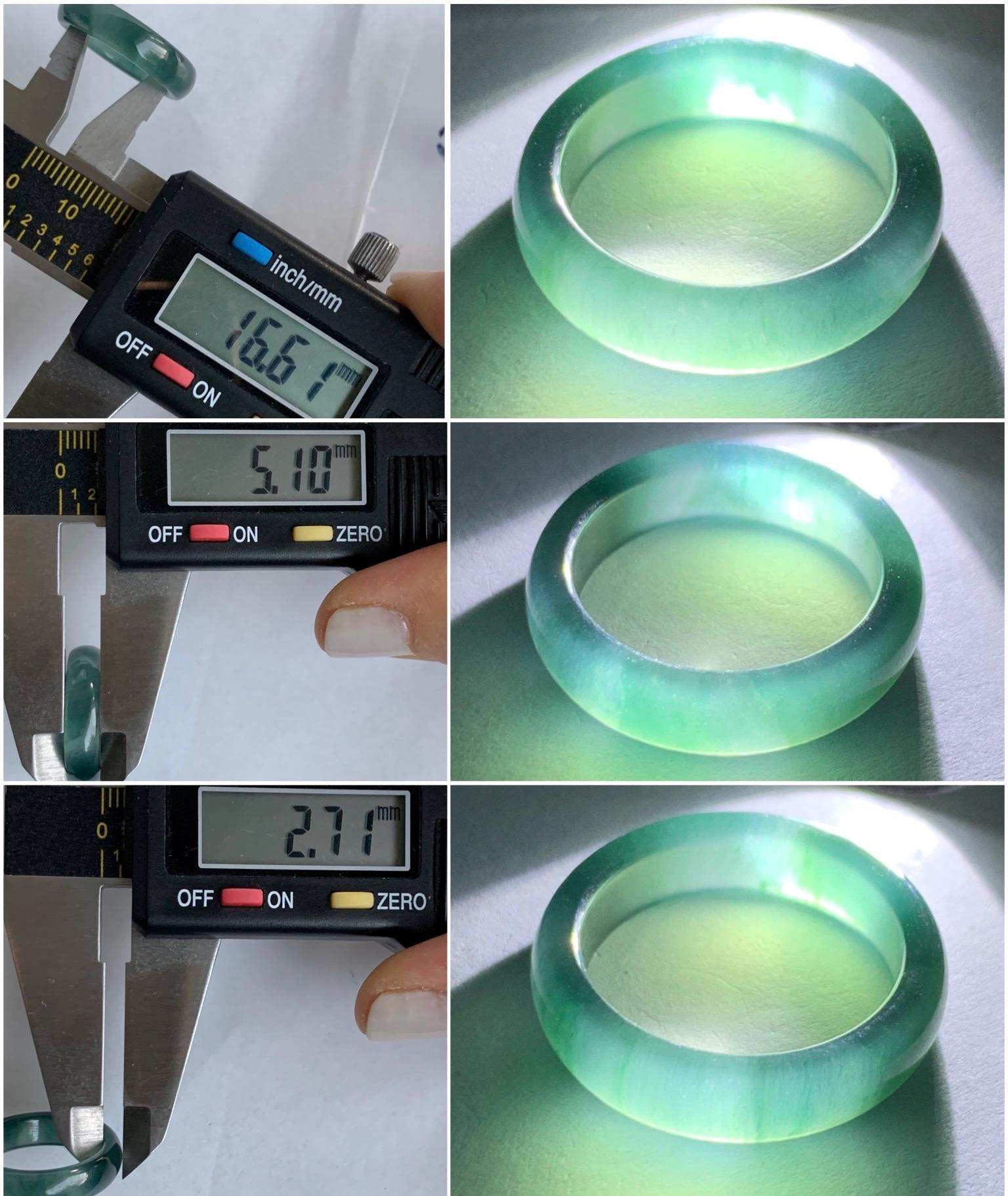 Natural Grade A Guatemalan Icy Highly Translucent Dark Teal Blue Jadeite Band Ring Size 6 US 天然冰危深蓝翡翠戒圈 SWL120B