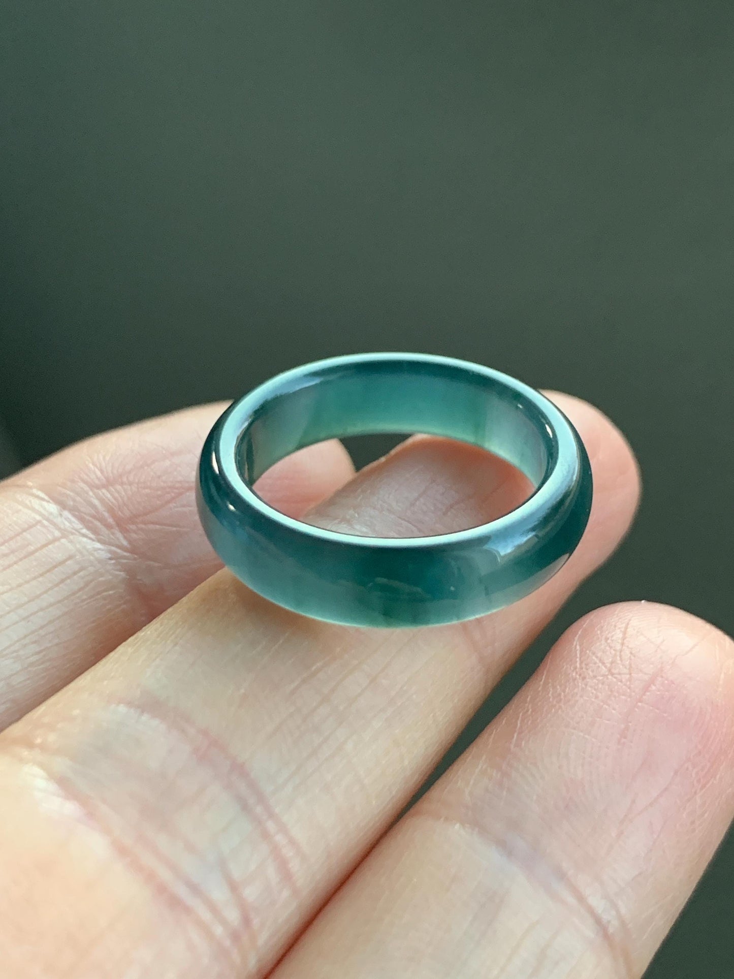 Natural Grade A Guatemalan Icy Highly Translucent Dark Teal Blue Jadeite Band Ring Size 6 US 天然冰危深蓝翡翠戒圈 SWL120B