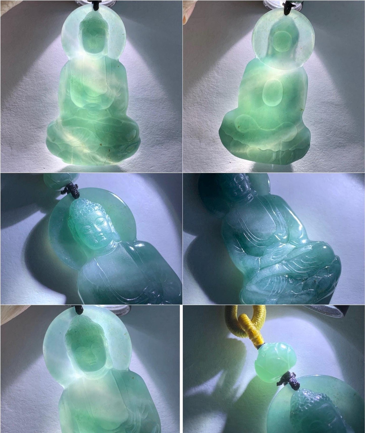 Natural Grade A Guatemalan Icy Translucent Gelatinous Teal Blue Jadeite Shakyamuni Buddha Pendant Rope Necklace 天然冰胶危蓝紫翡翠釋迦牟尼佛吊坠