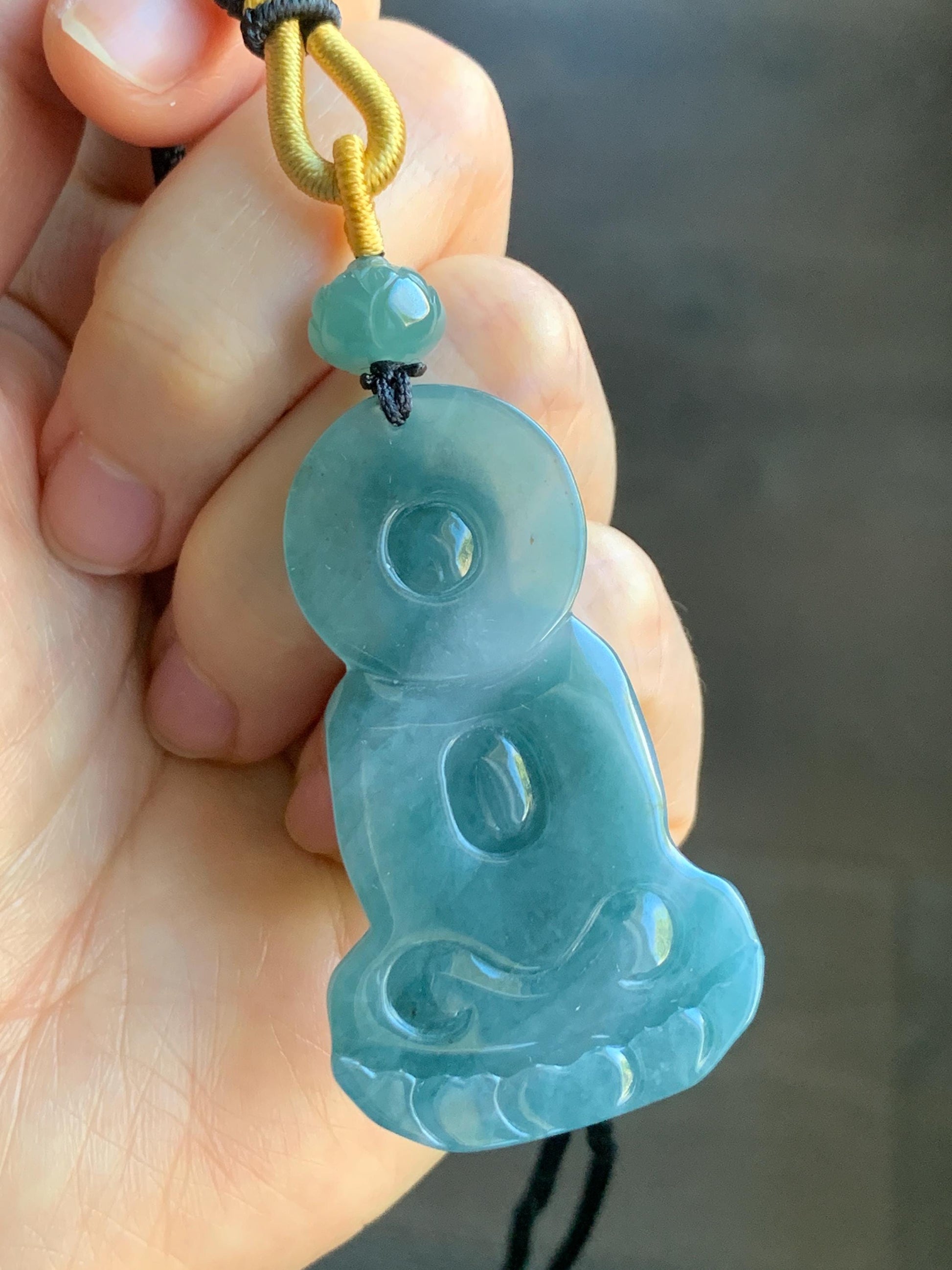 Natural Grade A Guatemalan Icy Translucent Gelatinous Teal Blue Jadeite Shakyamuni Buddha Pendant Rope Necklace 23.5" 20g 天然冰胶危蓝紫翡翠釋迦牟尼佛吊坠