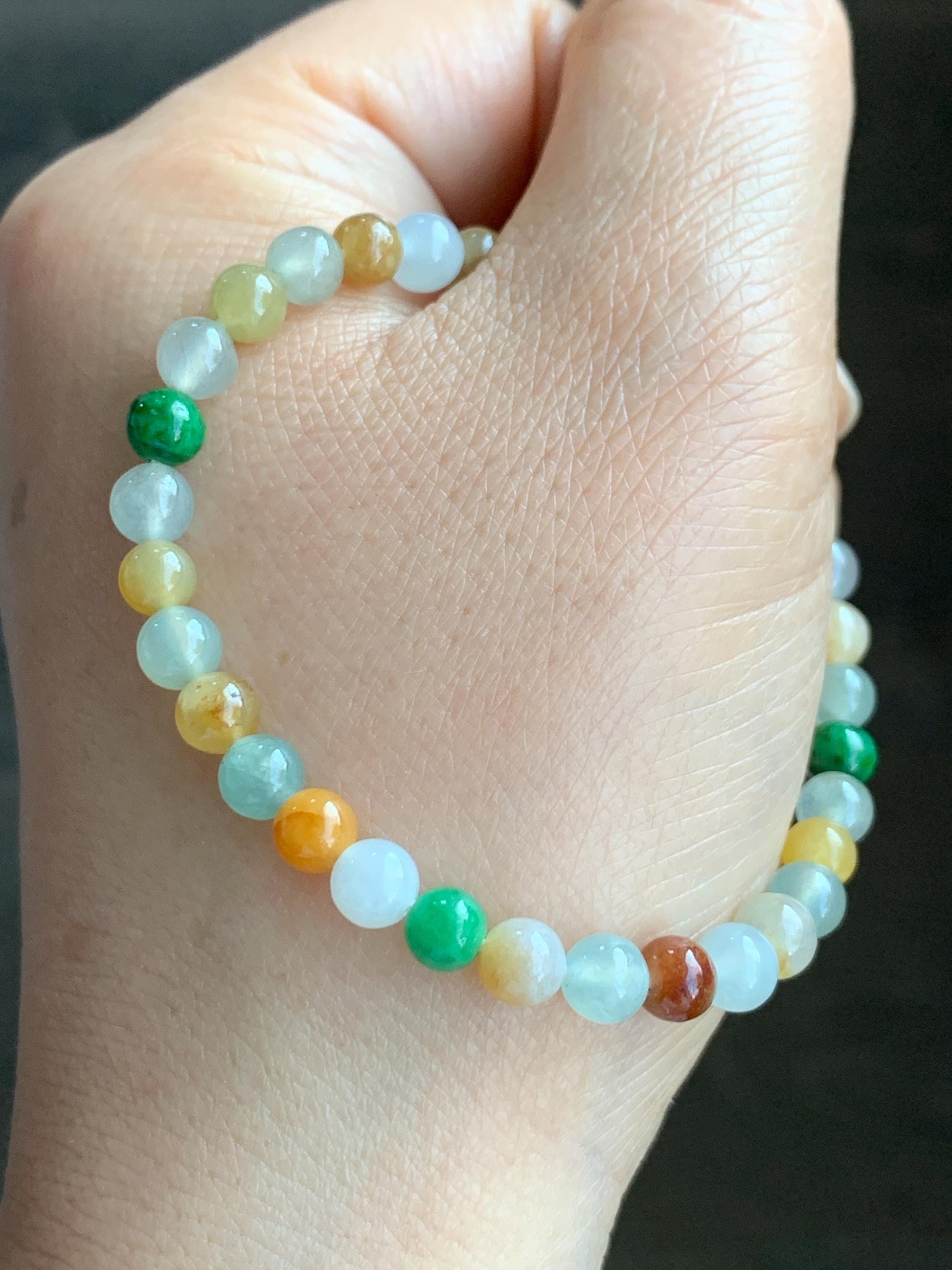 Natural Grade A Icy Translucent Vibrant Multicolored Jadeite Petite Beads Beaded Bracelet