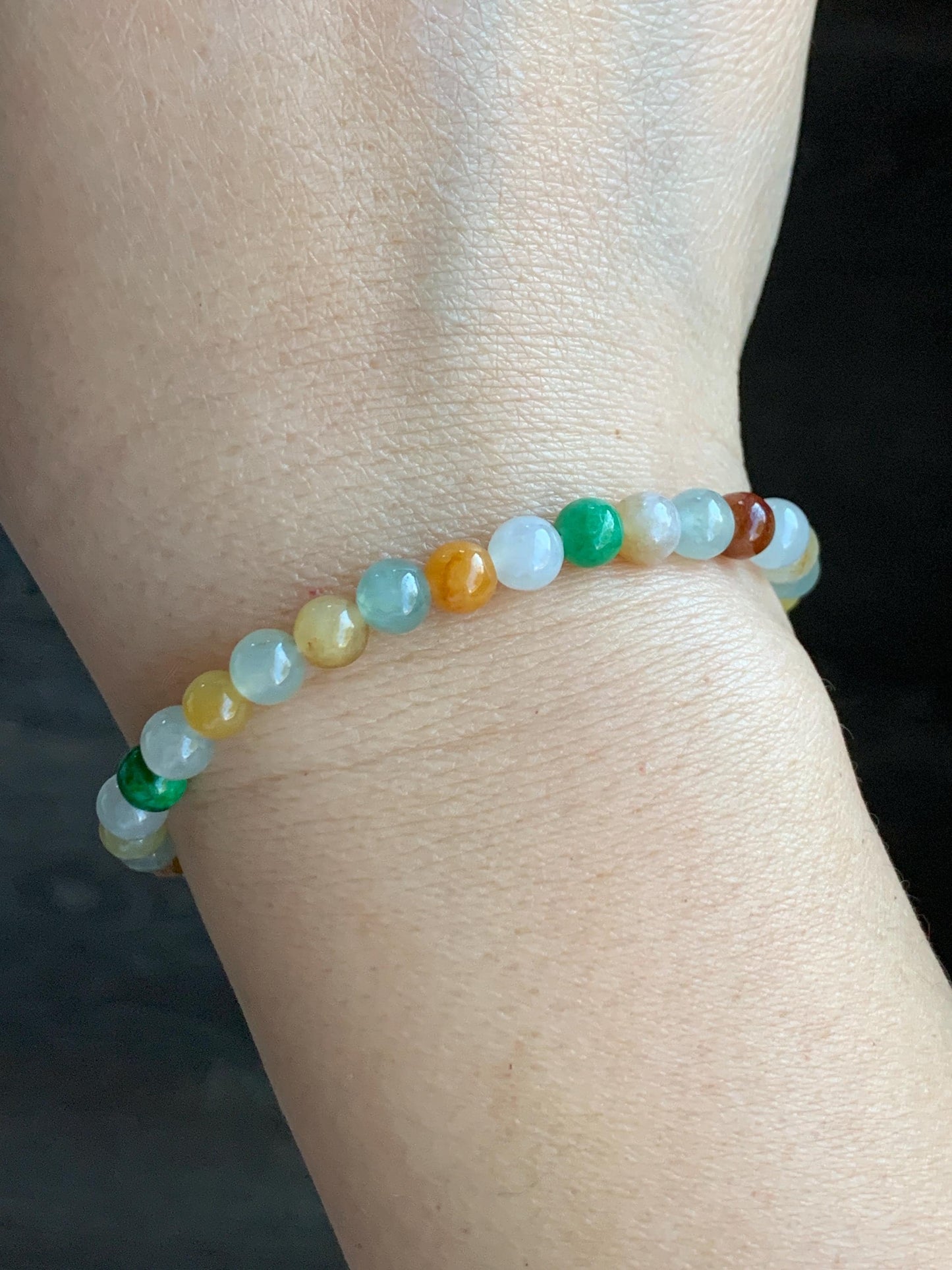 Natural Grade A Icy Translucent Vibrant Multicolored Jadeite Petite Beads Beaded Bracelet