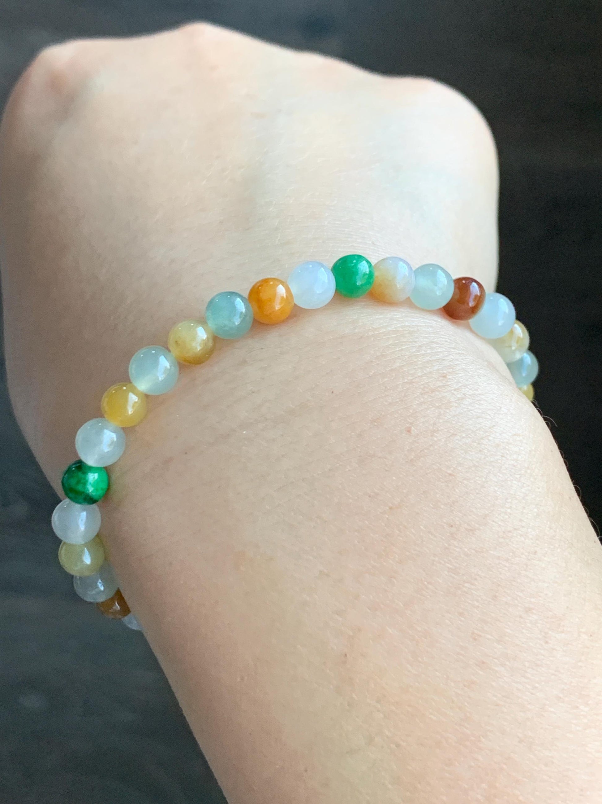 Natural Grade A Icy Translucent Vibrant Multicolored Jadeite Petite Beads Beaded Bracelet