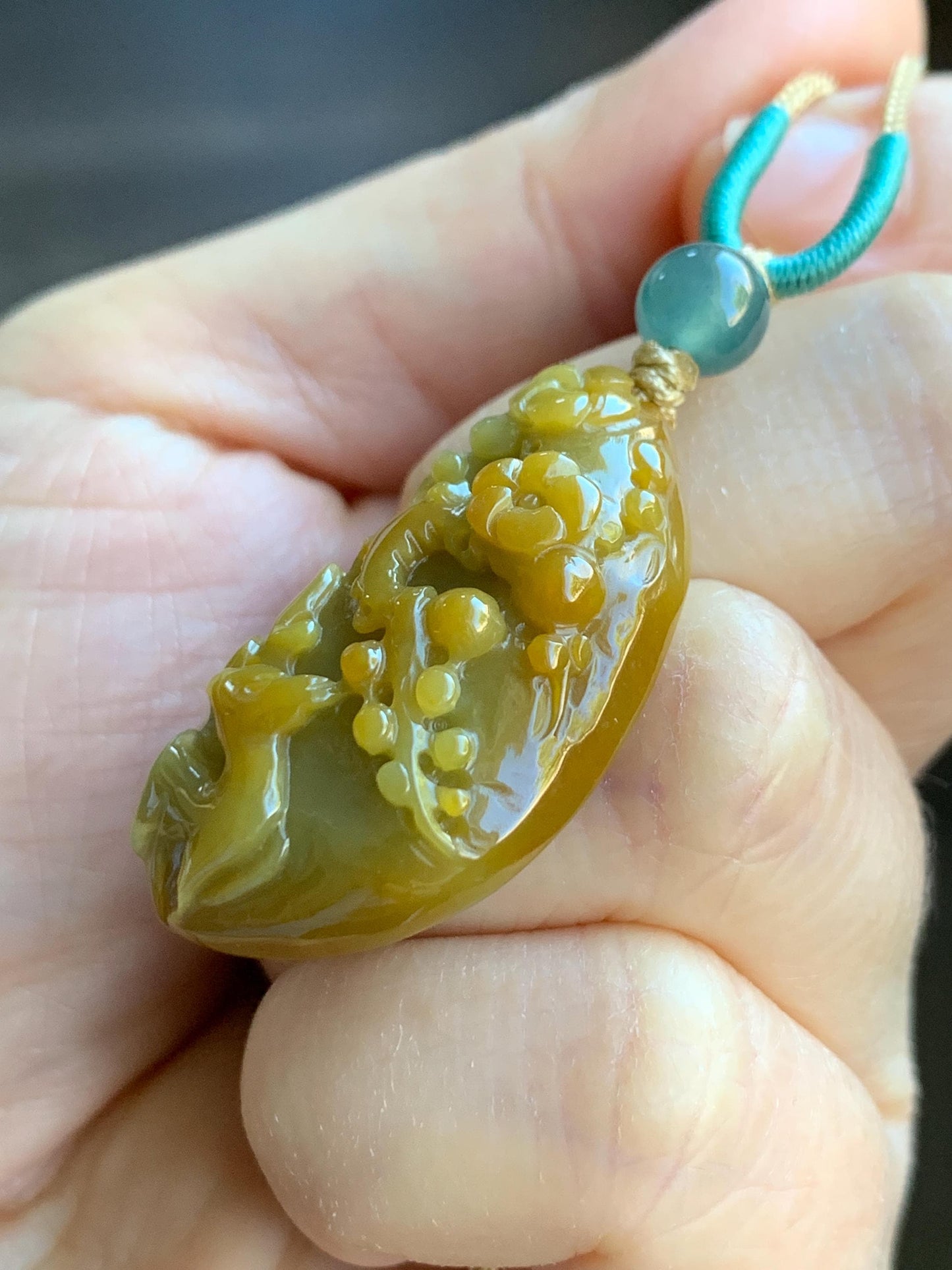 Natural Grade A Icy Translucent Rich Yellow Jadeite Deer Cherry Blossom Pendant Rope Necklace Adjustable 25” 12g 天然冰危油黄翡翠梅花鹿吊坠挂件