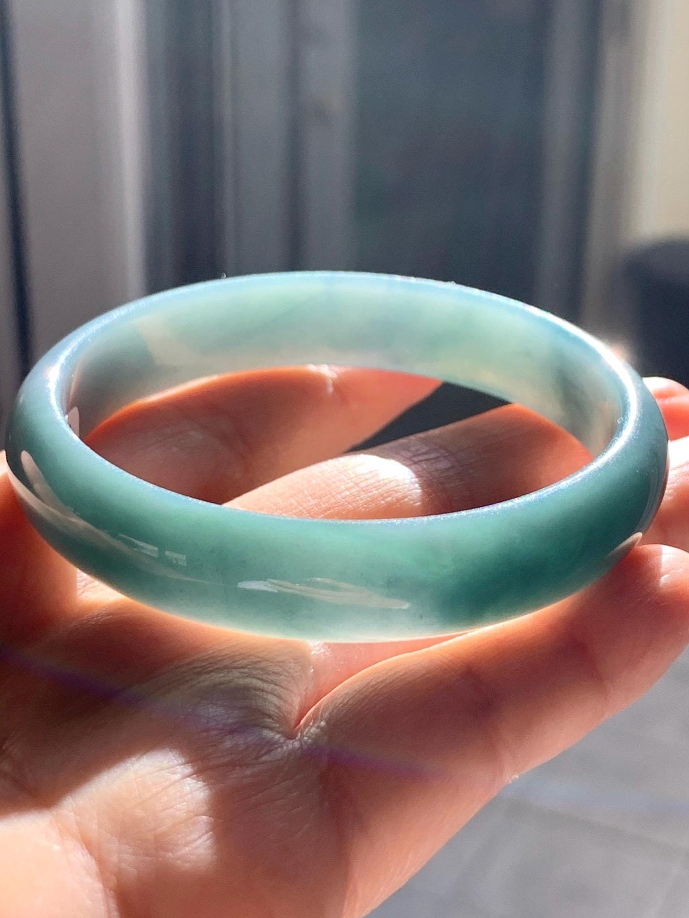 Certified Natural Grade A Guatemalan Icy Translucent Teal Blue Jadeite Bangle Bracelet 56.2mm 7” 11.8x5.5mm 34.8g 天然老种冰危蓝翡翠正圈手镯 1692