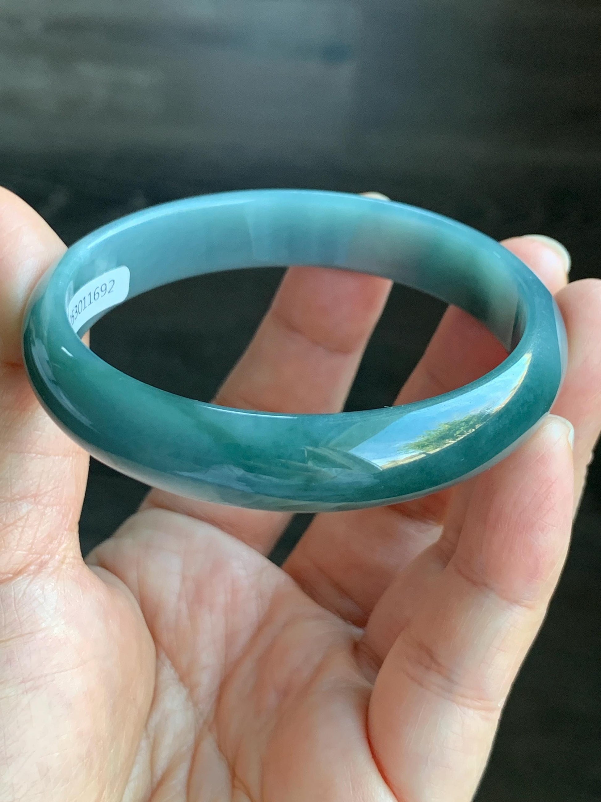 Certified Natural Grade A Guatemalan Icy Translucent Teal Blue Jadeite Bangle Bracelet 56.2mm 7” 11.8x5.5mm 34.8g 天然老种冰危蓝翡翠正圈手镯 1692