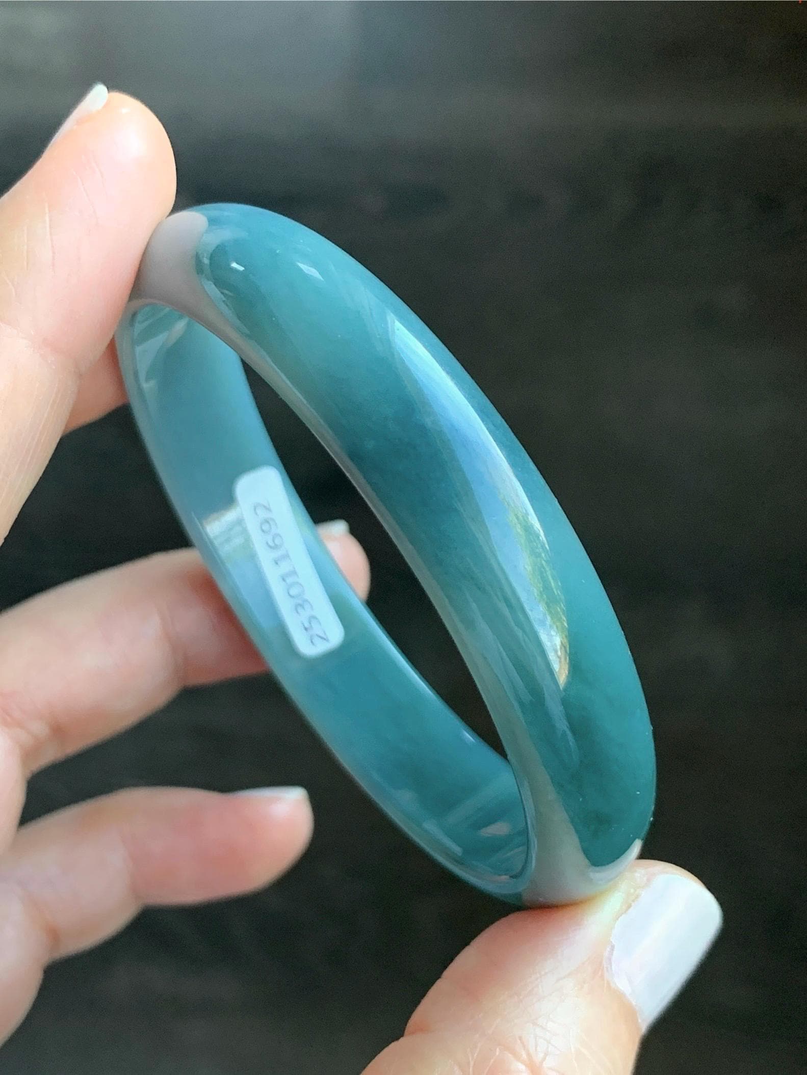 Certified Natural Grade A Guatemalan Icy Translucent Teal Blue Jadeite Bangle Bracelet 56.2mm 7” 11.8x5.5mm 34.8g 天然老种冰危蓝翡翠正圈手镯 1692