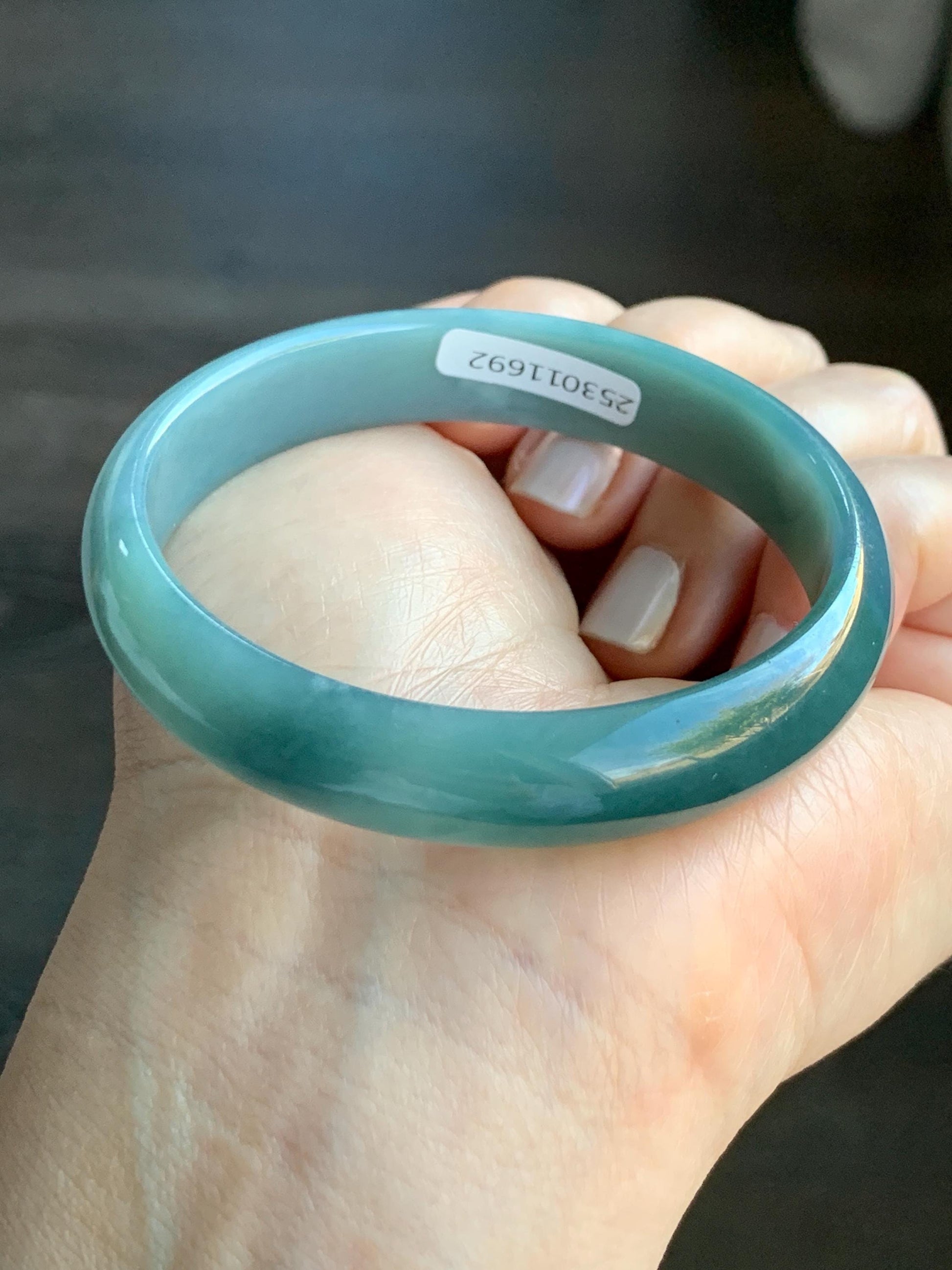 Certified Natural Grade A Guatemalan Icy Translucent Teal Blue Jadeite Bangle Bracelet 56.2mm 7” 11.8x5.5mm 34.8g 天然老种冰危蓝翡翠正圈手镯 1692