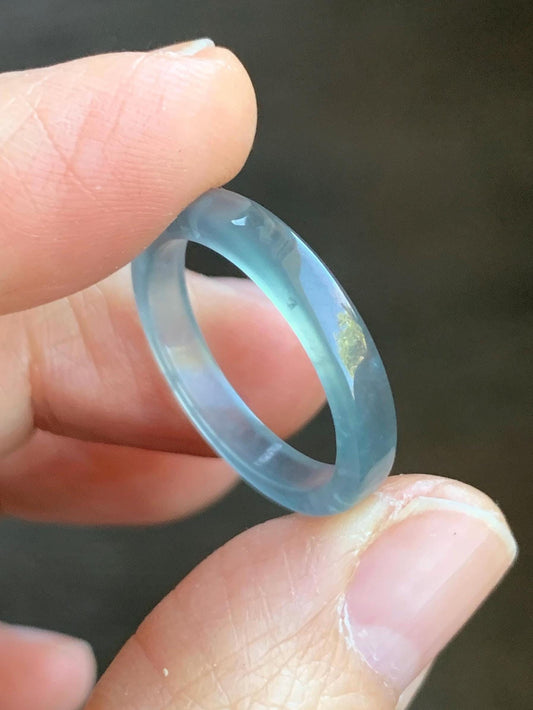 Natural Grade A Icy Highly Translucent Light Blue Jadeite Square Edged Band Ring Size 8 US 天然冰危浅蓝起光翡翠角戒戒圈 LJJ70-2