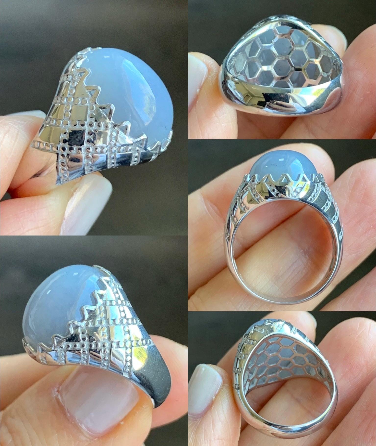 Certified Natural Grade A Icy Translation Dusty Purple Large Jadeite Oval Solitaire Ring Sterling Silver Size 7.25 US