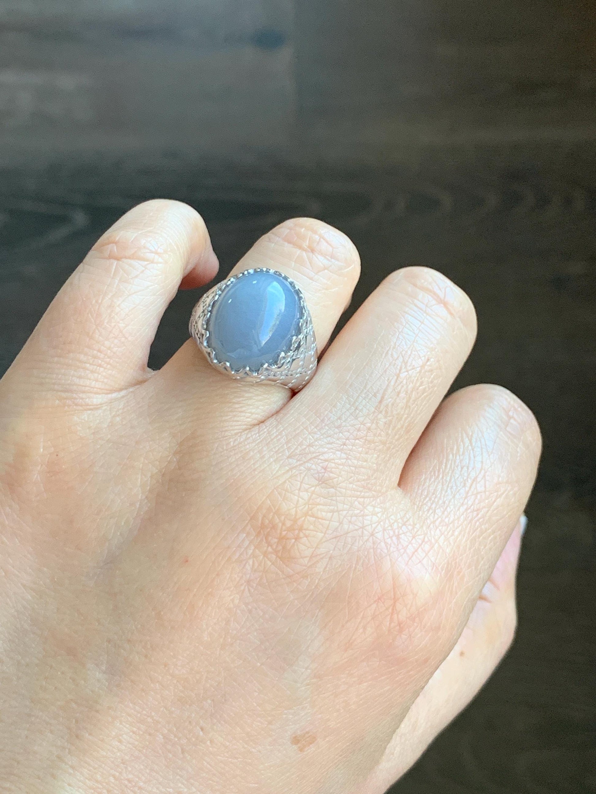 Certified Natural Grade A Icy Translation Dusty Purple Large Jadeite Oval Solitaire Ring Sterling Silver Size 7.25 US