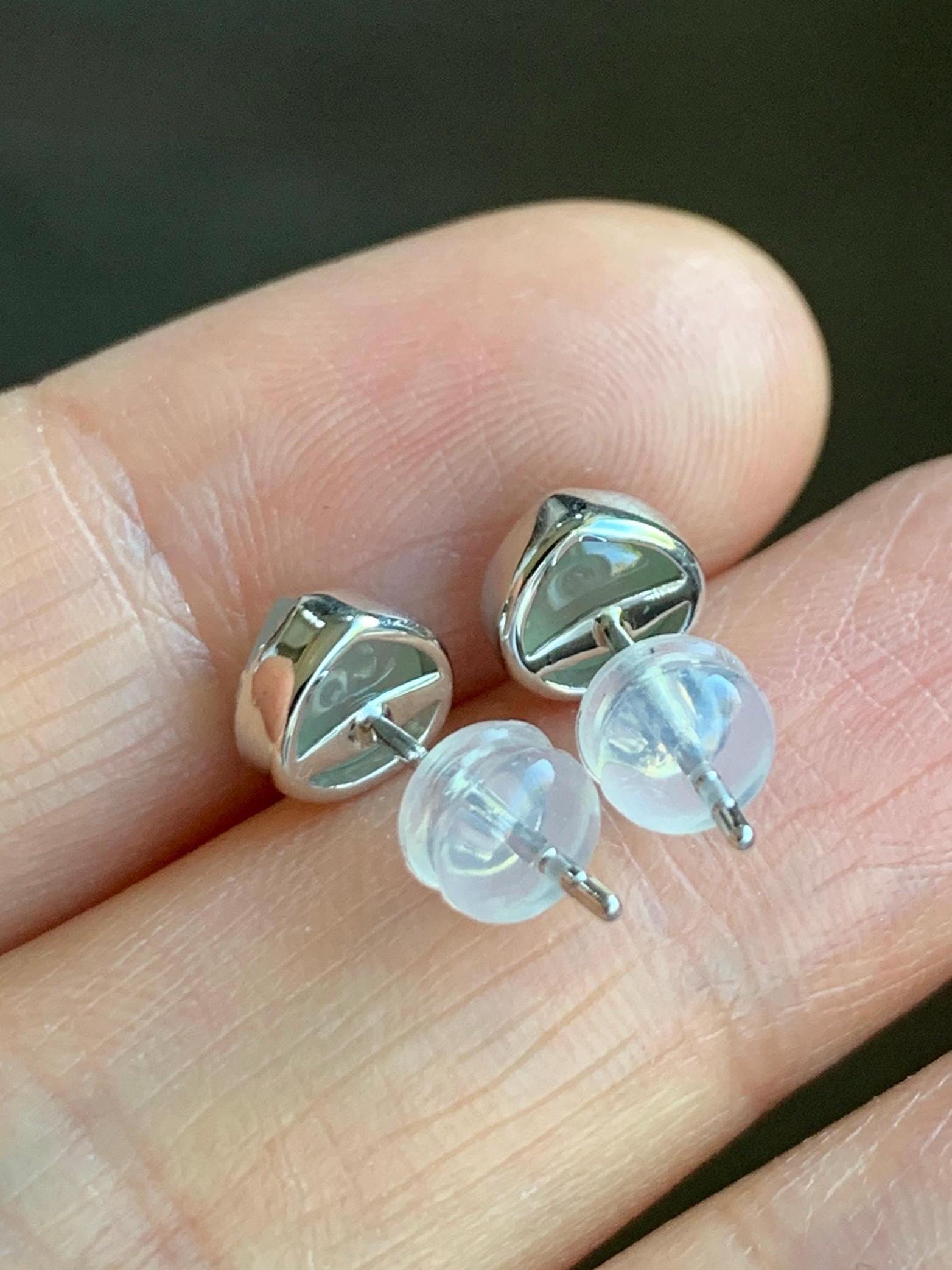Certified Natural Grade A Icy Highly Translucent Light Green Jadeite Faceted Cabochon Stud Earrings 18K White Gold 天然冰胶晴色起光翡翠切割面镶嵌耳钉 1701